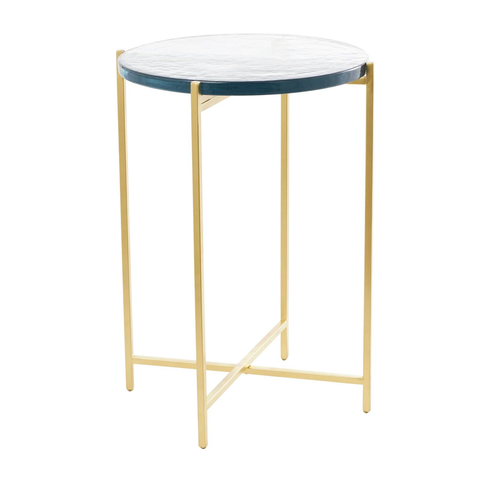 24" Metal X-Shaped Accent Table with Textured Glass Tabletop