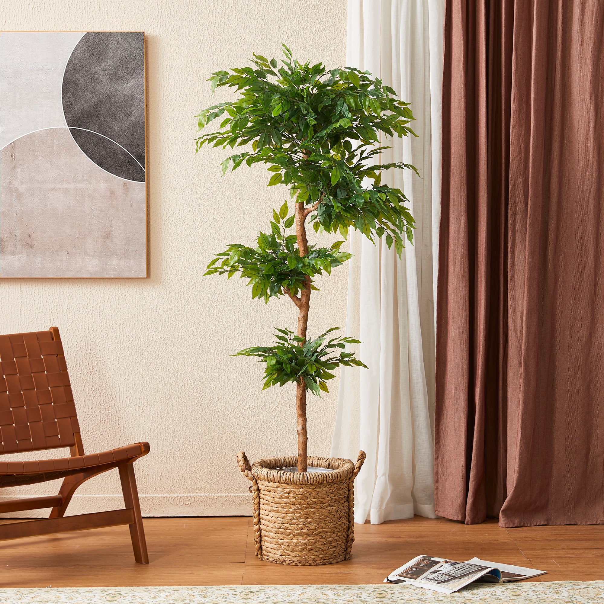 Glitzhome&#xAE; 5ft. Creative Shaped Faux Ficus Tree in Pot