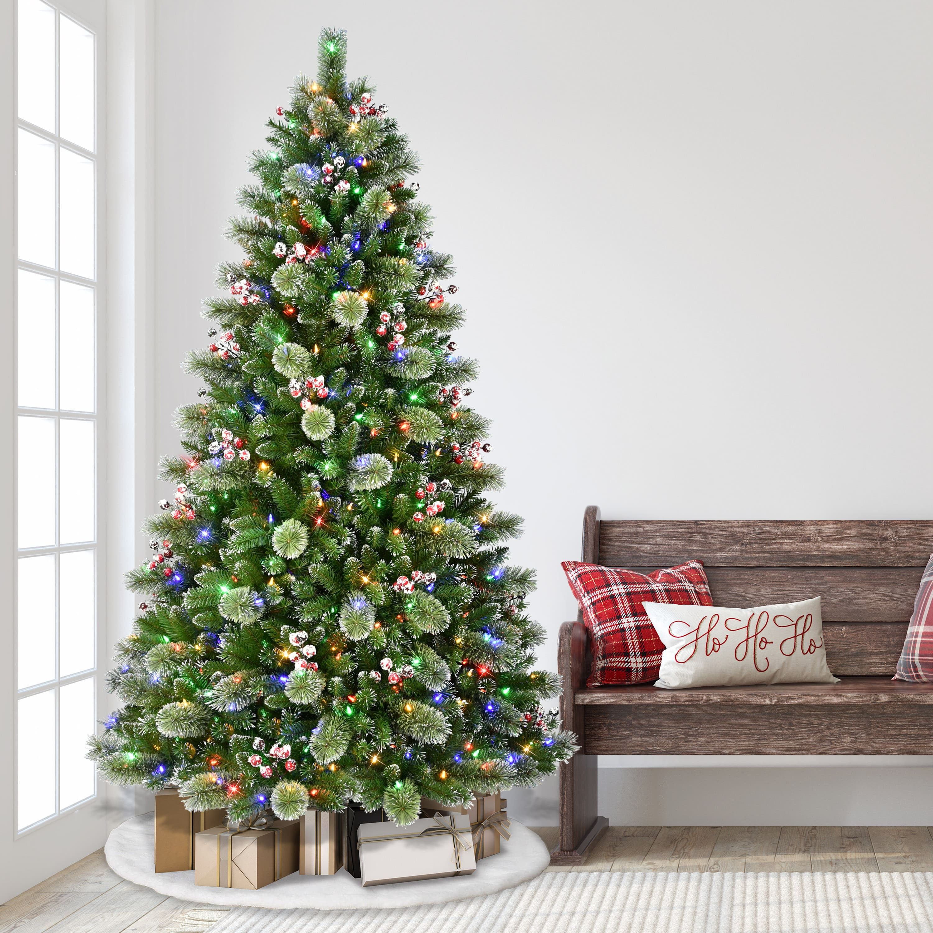 7.5ft. Pre-Lit Snowy Iowa Pine Artificial Christmas Tree, Dual Color LED Lights