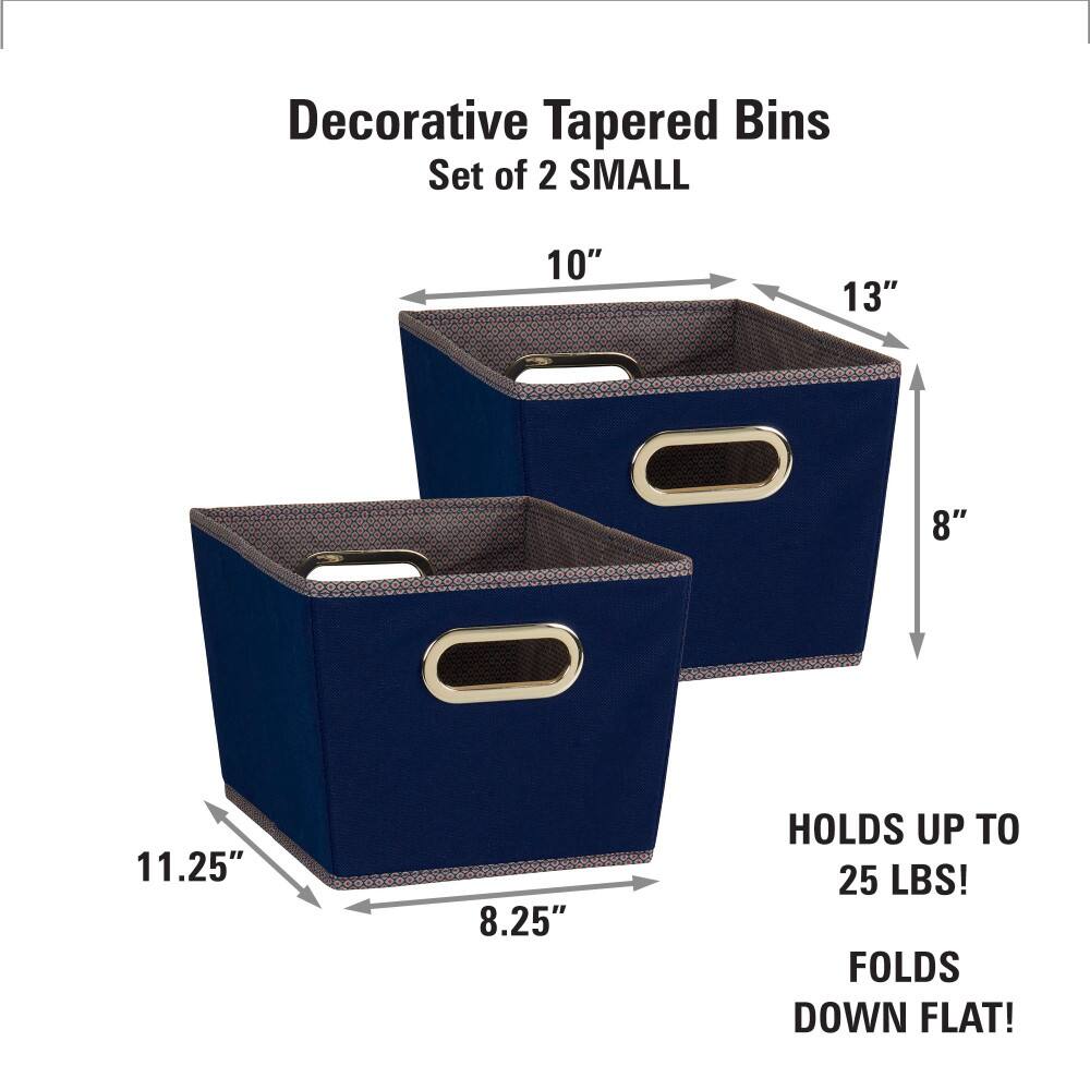 Household Essentials Fabric Tapered Storage Bin (2 pc, Small, Navy)