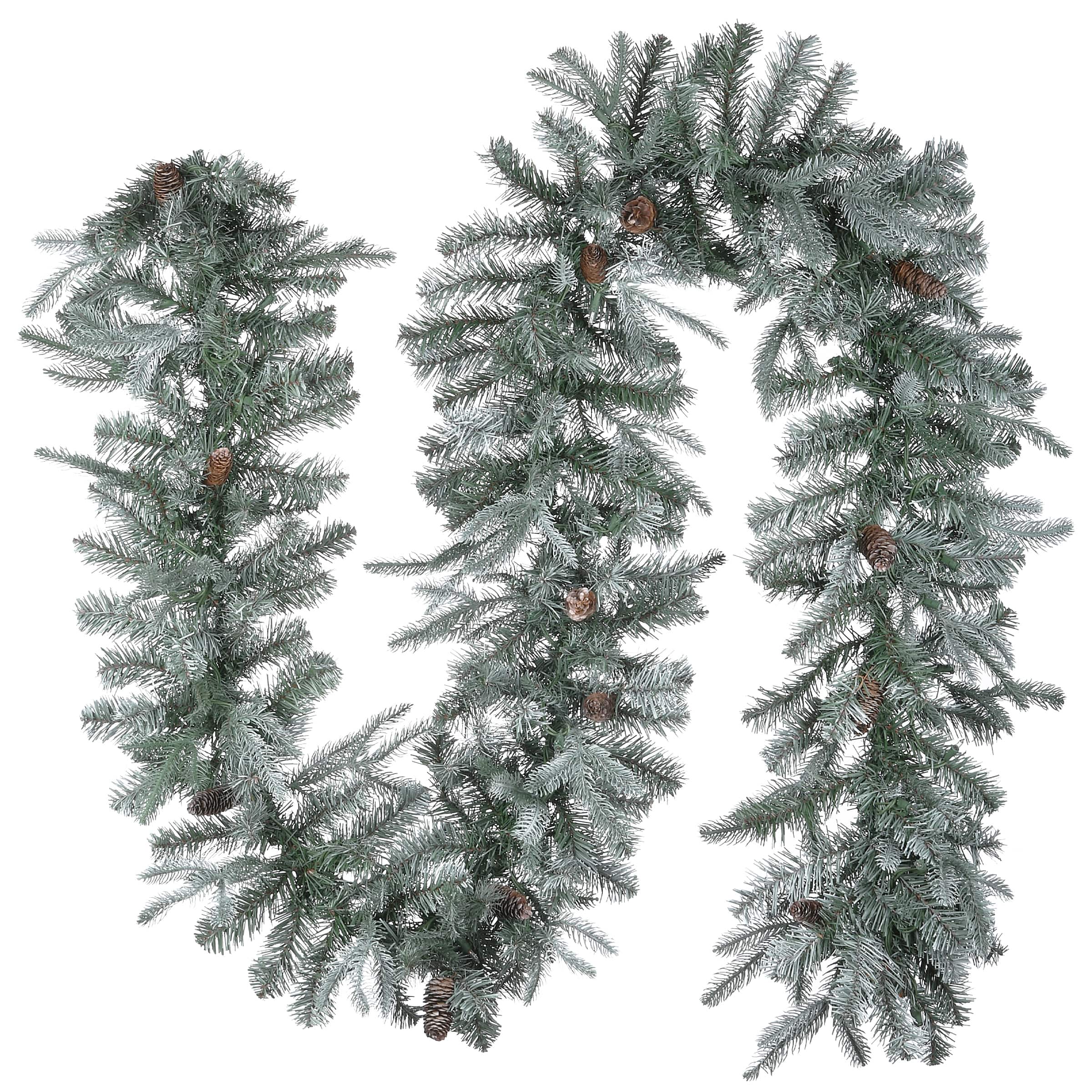 9' x 12" Pre-lit Feel Real® Frosted Artic Spruce Artificial Christmas Garland with Cones & 50 Clear Lights