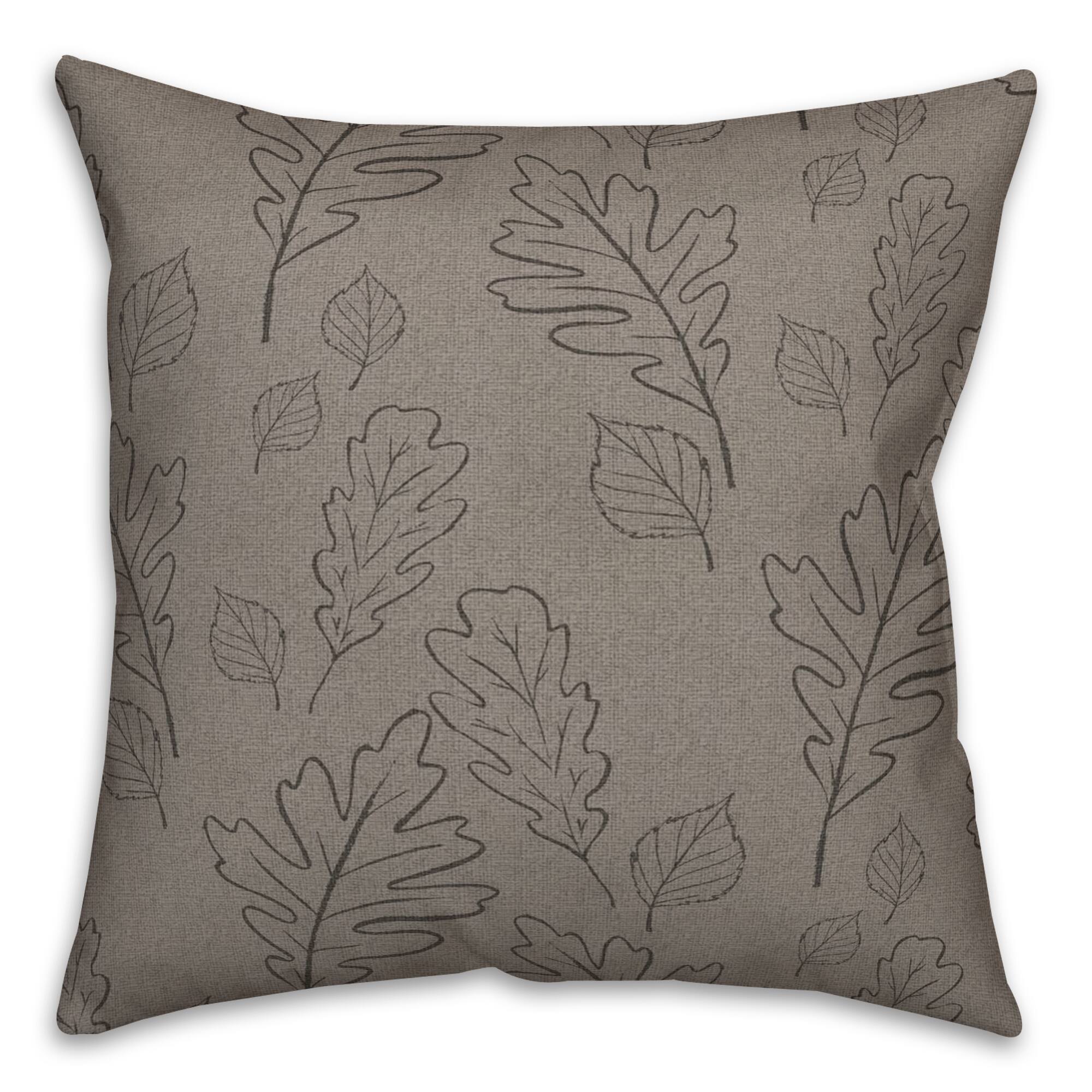 Gray Large Leaf Pattern Throw Pillow