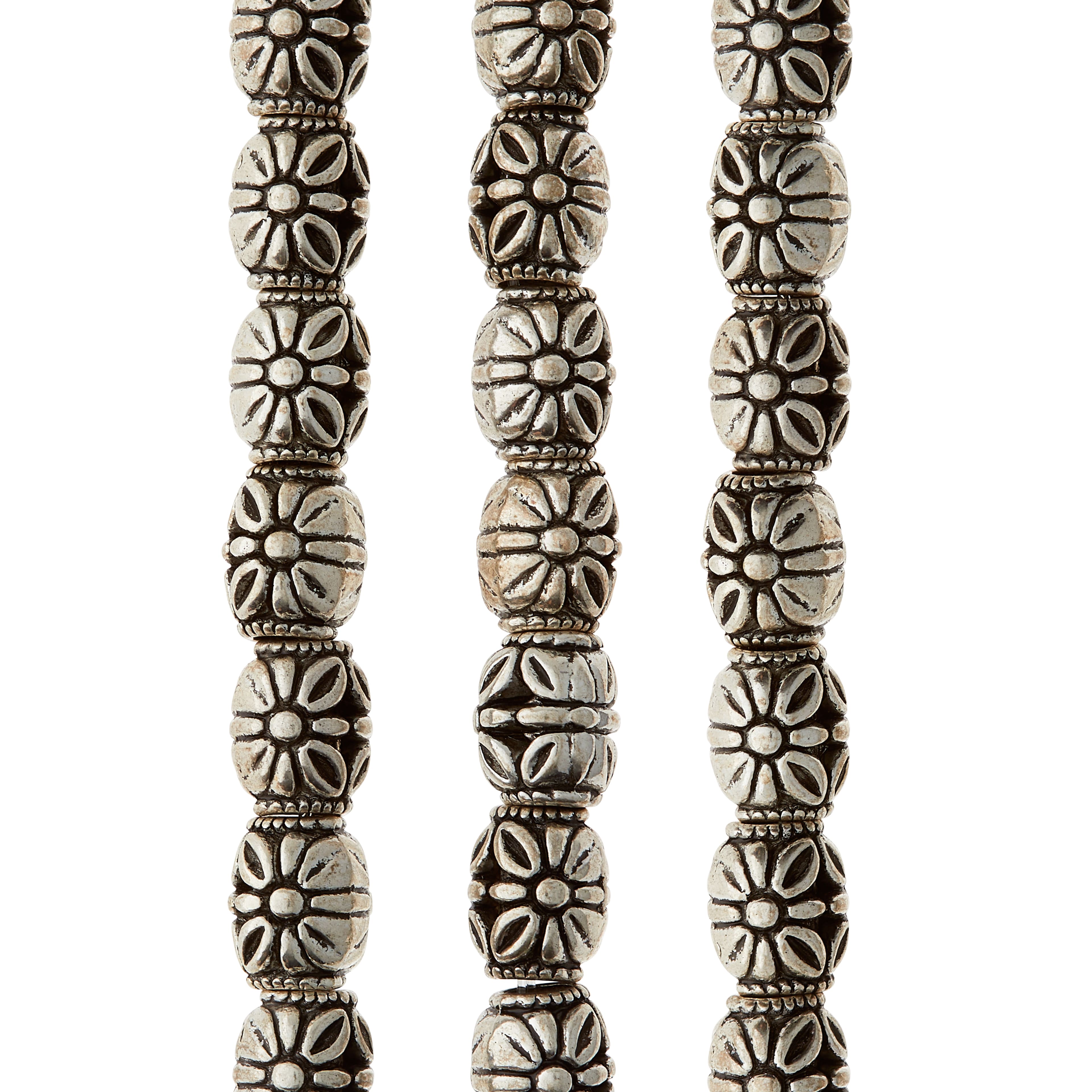 12 Pack: Silver-Plated Antique Flower Round Beads, 10mm by Bead Landing™