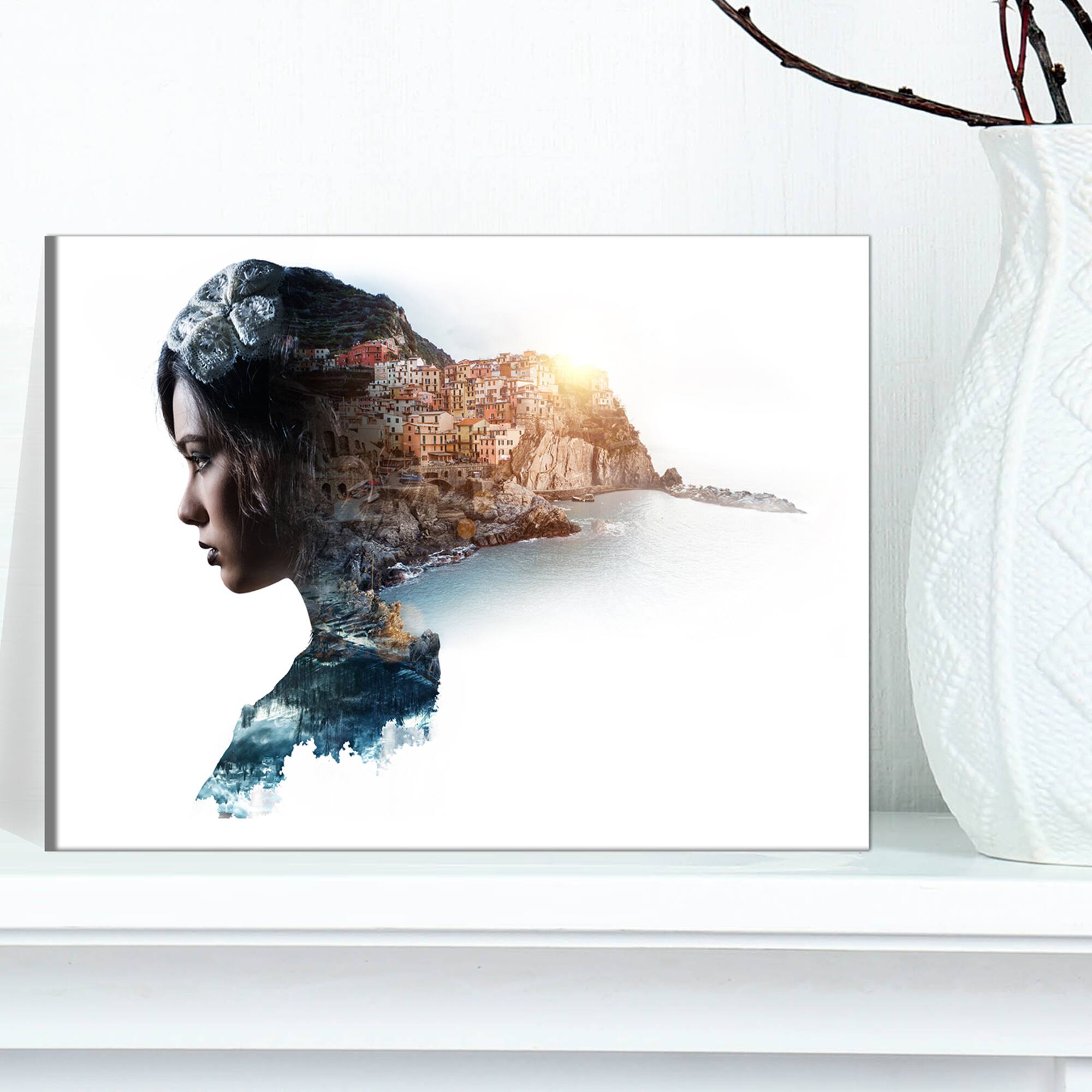 Designart - Double Exposure Woman Portrait - Portrait Canvas Art Print