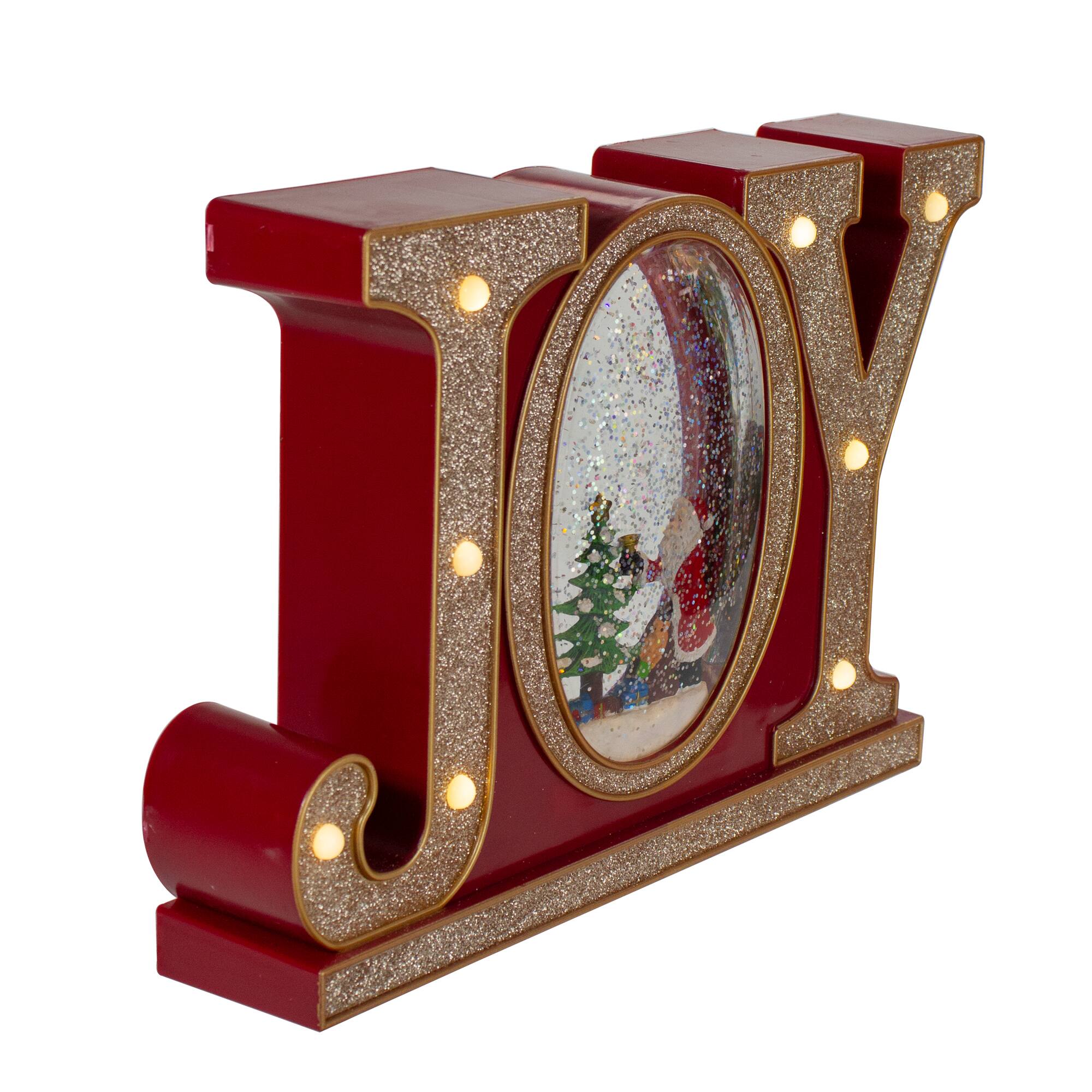 11" LED Lighted Red & Gold Joy Christmas Glitter Snow Globe