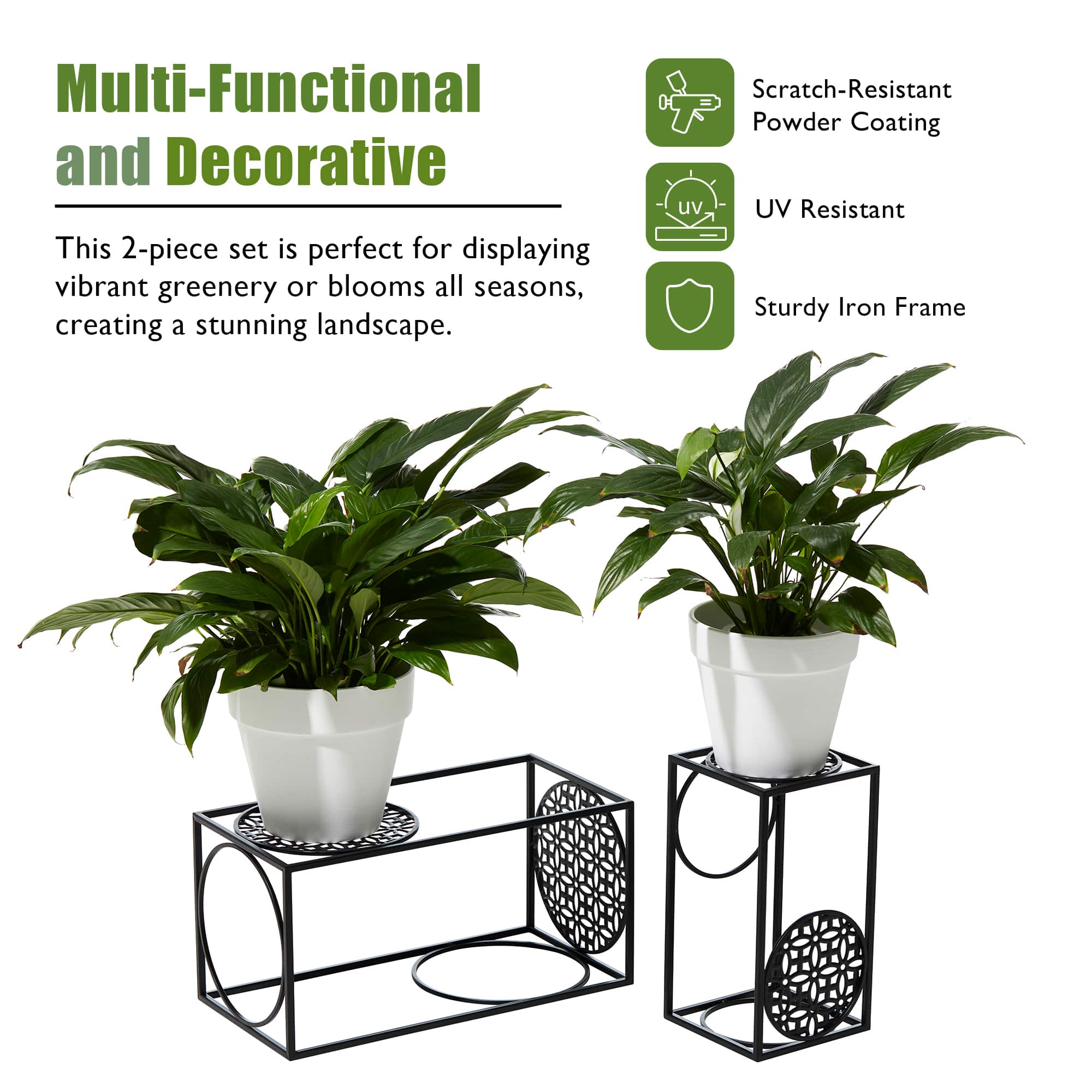 Glitzhome® Black Metal Wire Rectangular Nesting Planter Stand Set