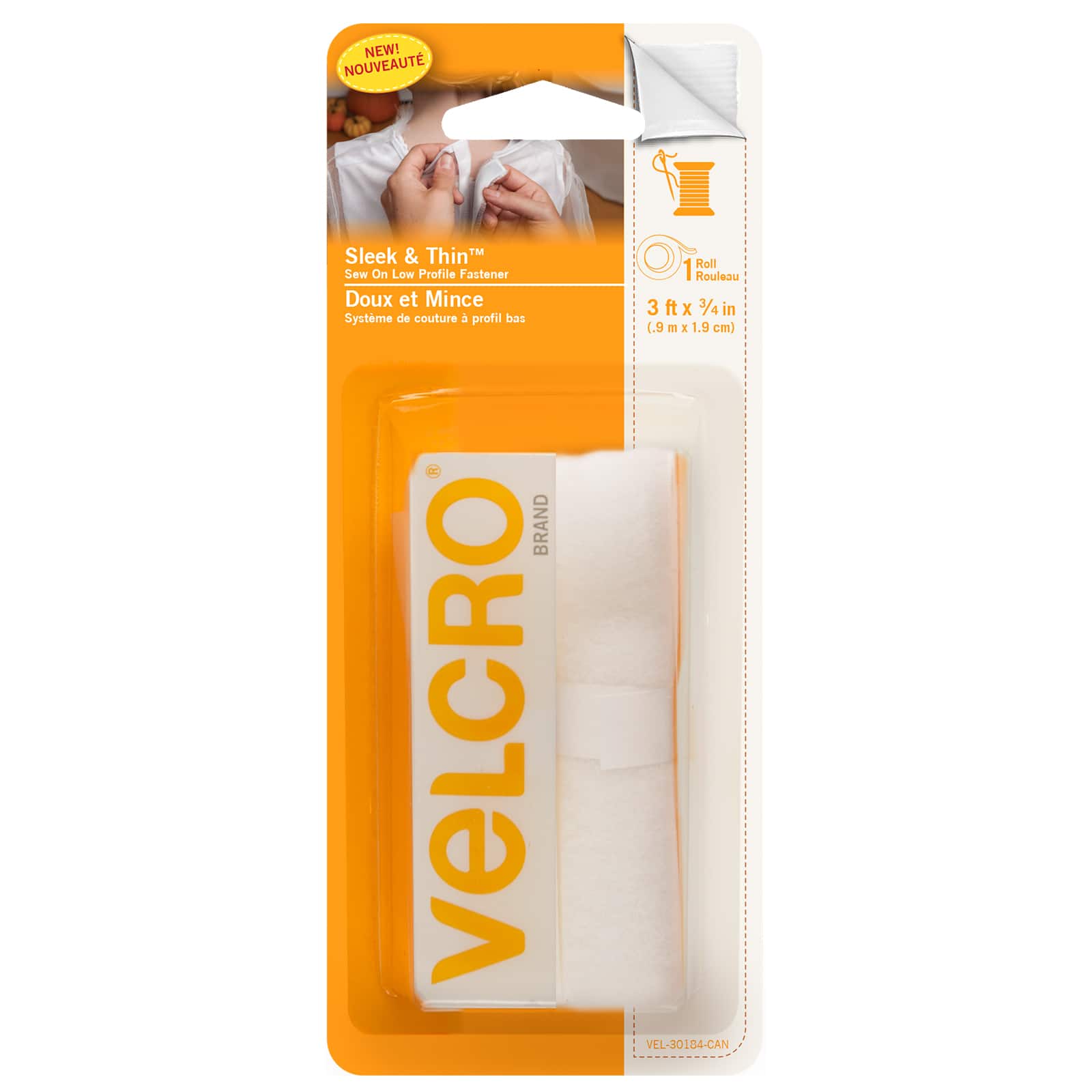 Velcro Brand Sew-On Sleek & Thin Tape .75x36 White