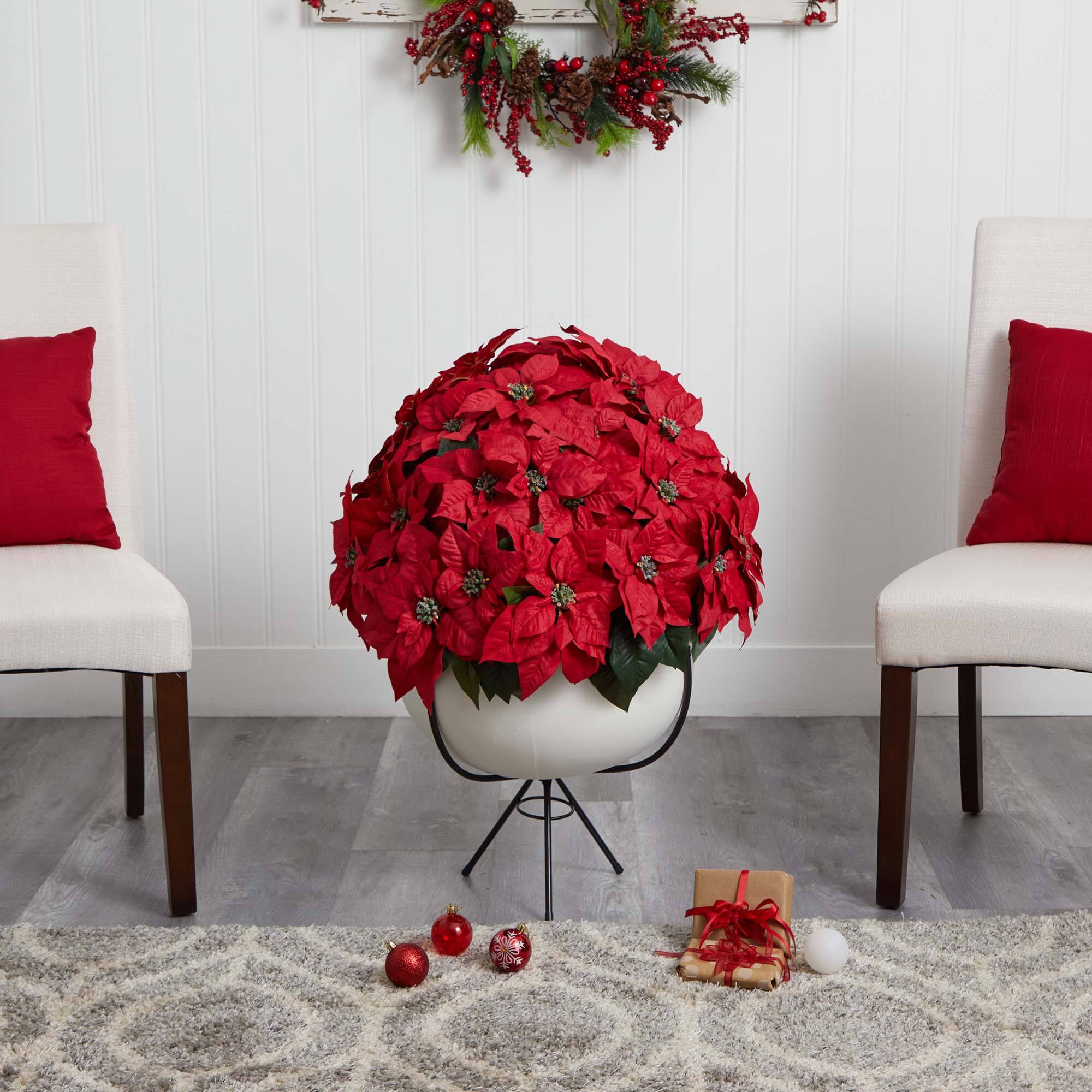 3ft. Red Grand Poinsettia Arrangement in White Vase with Metal Stand