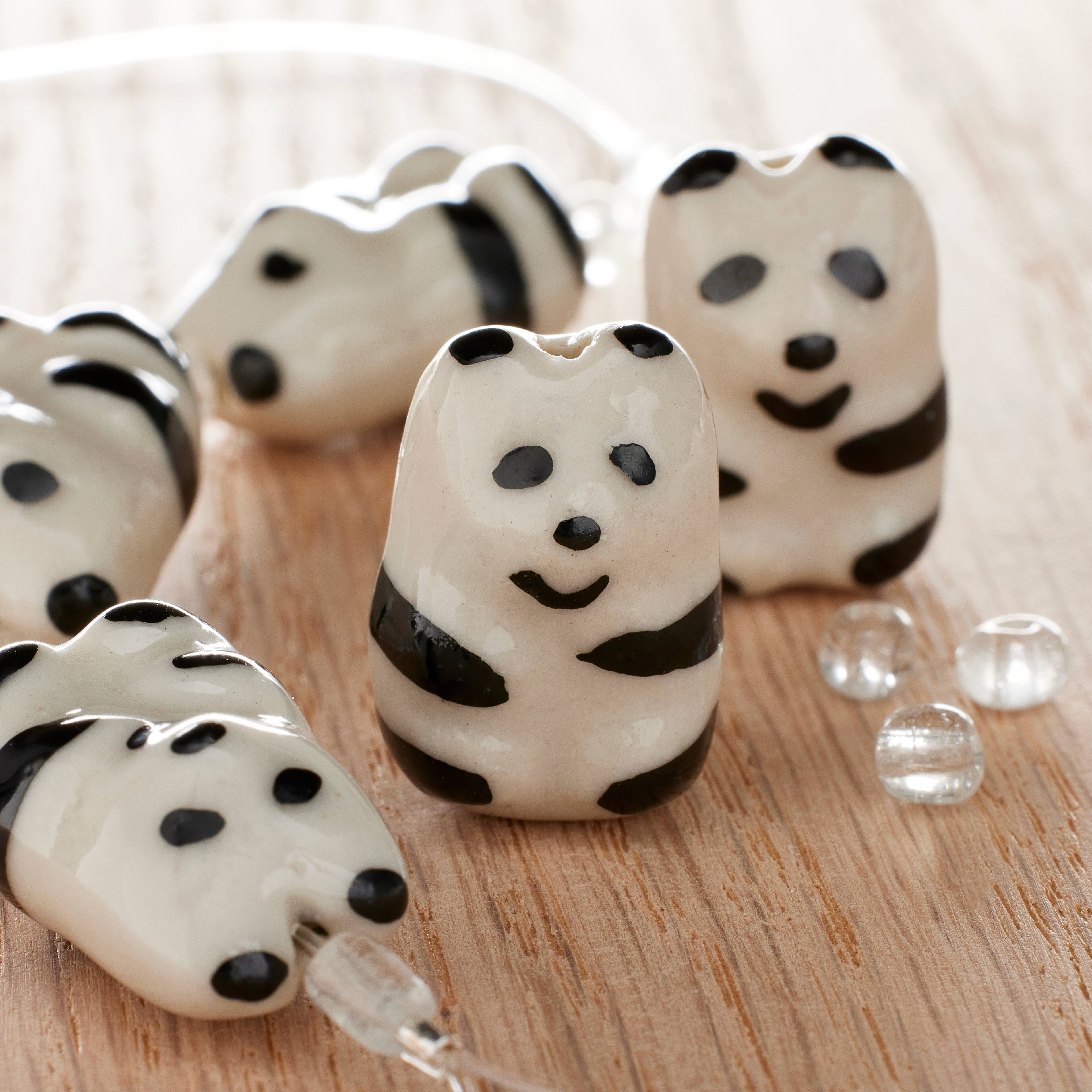 12 Pack: Black & White Ceramic Panda Beads, 20mm by Bead Landing™