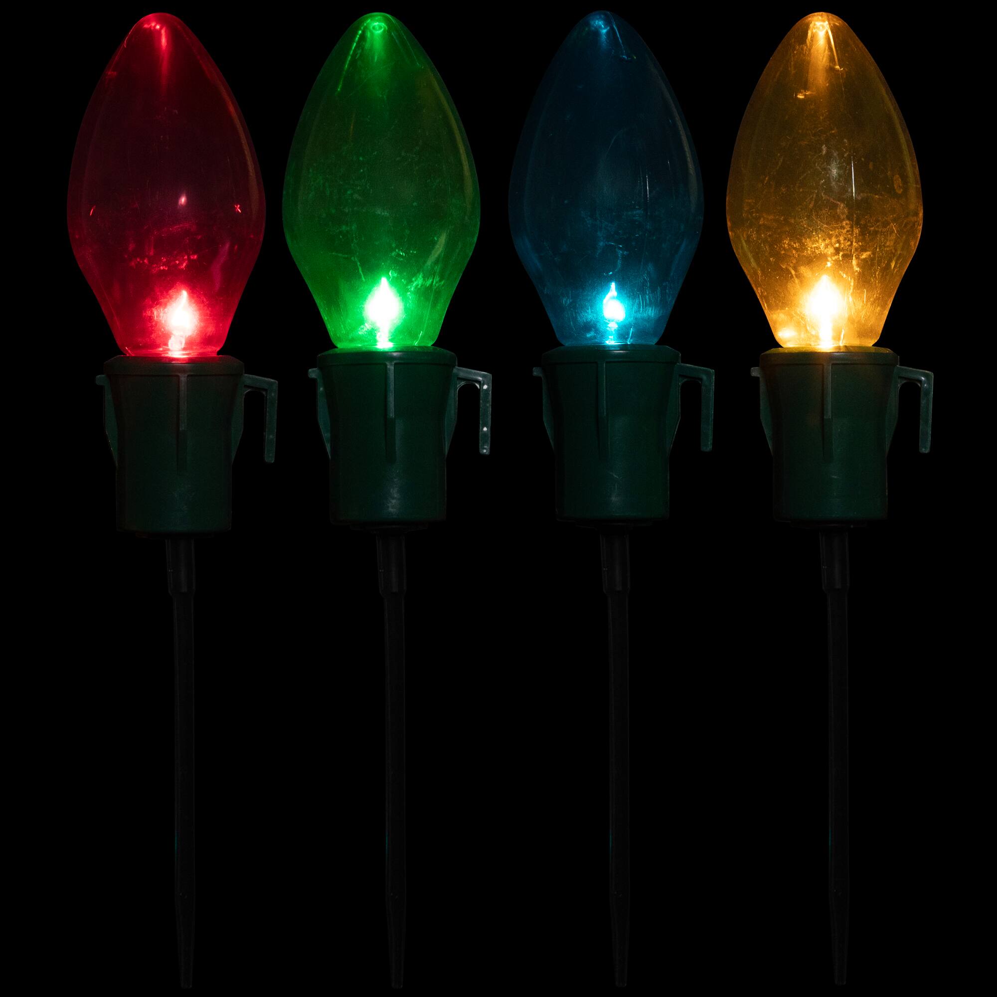4ct. Multicolor Jumbo C7 Bulb Christmas Pathway Marker Lawn Stakes