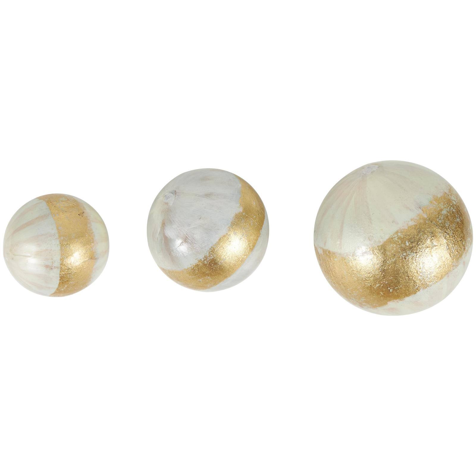White with Gold Stripe Abstract Brushed Decorative Orbs &#x26; Vase Filler Set