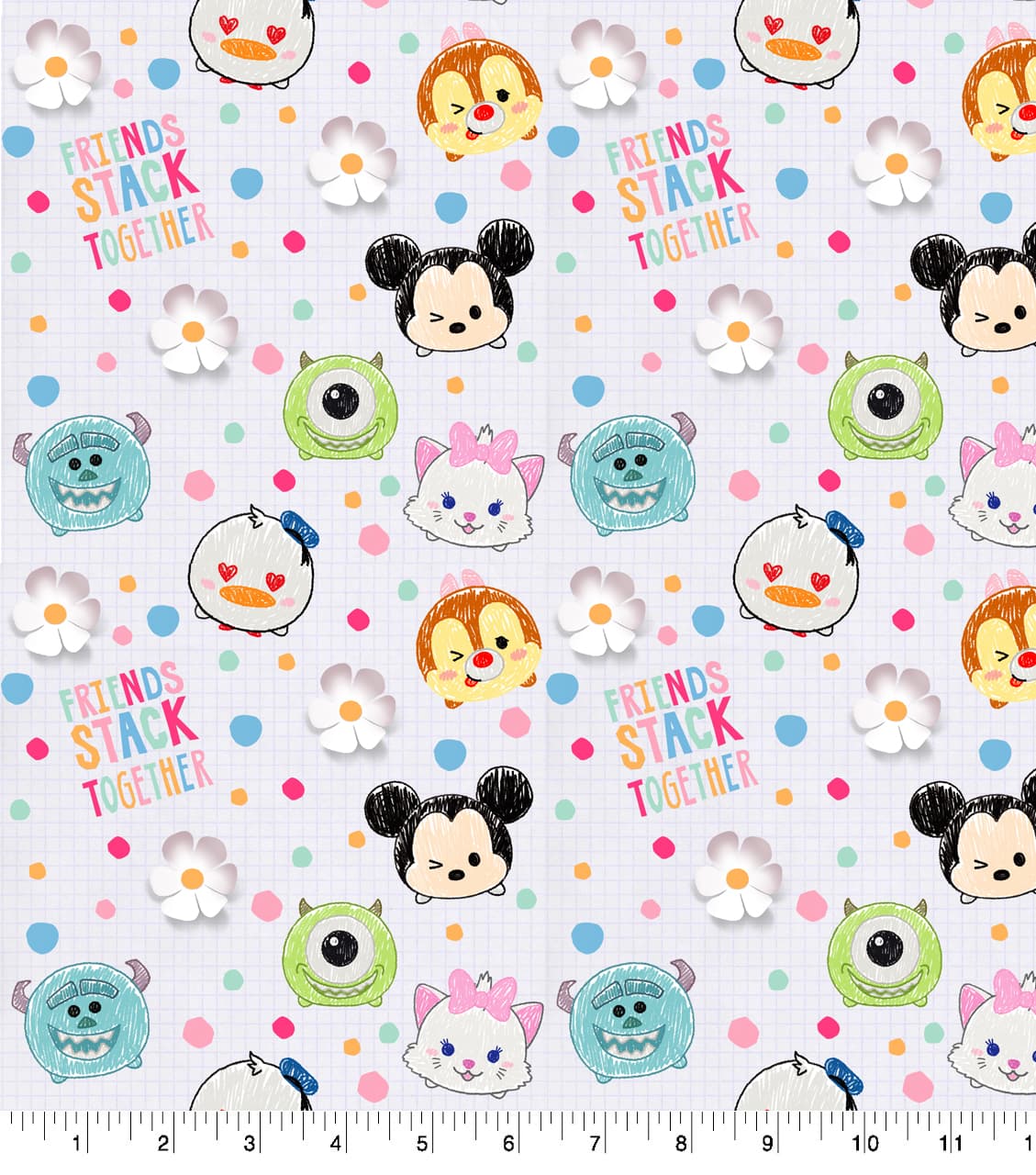 1 yard Disney Tsum Tsum Mickey & Friends Packed  Fabric 