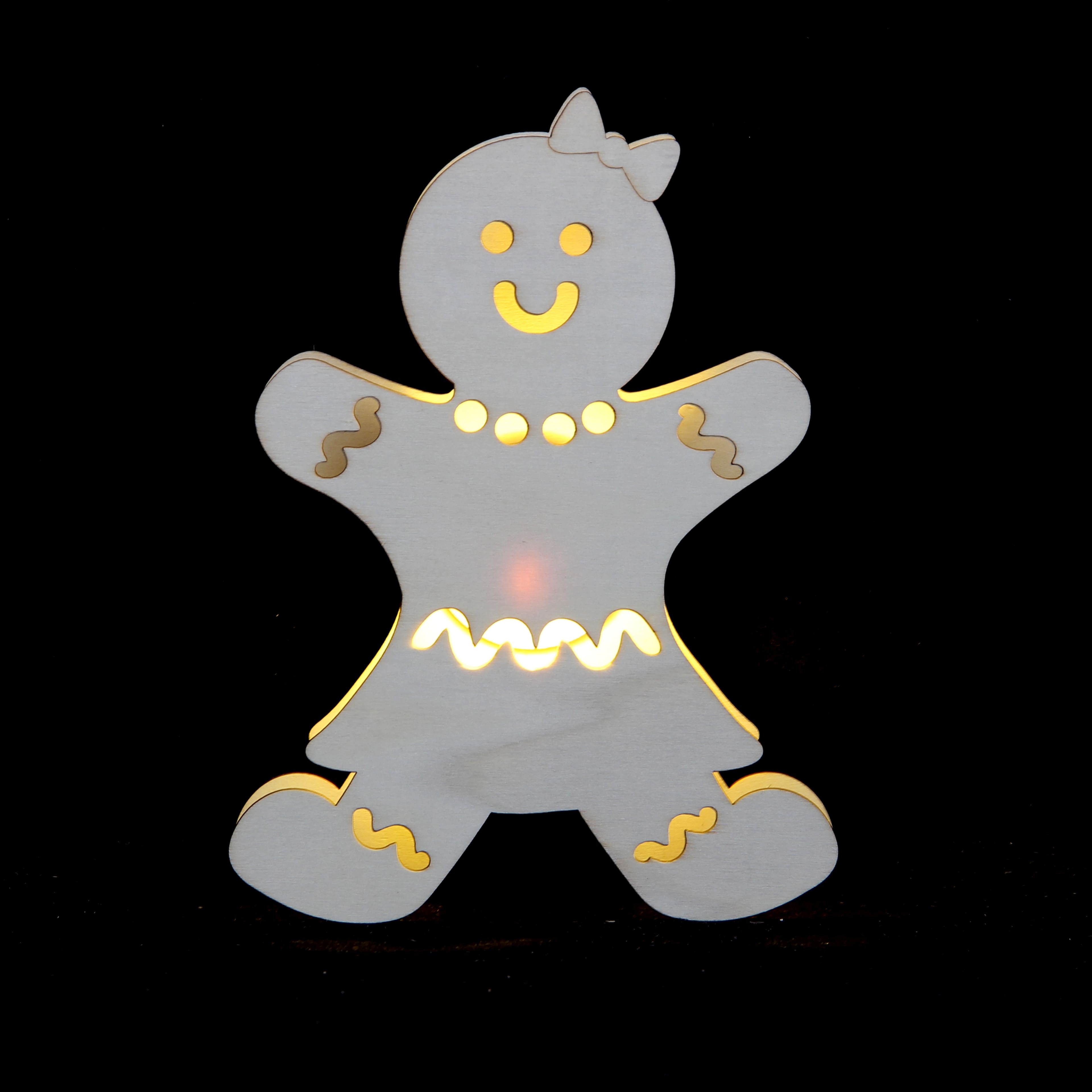 7&#x22; Unfinished Gingerbread Girl DIY LED Wood D&#xE9;cor by Make Market&#xAE;
