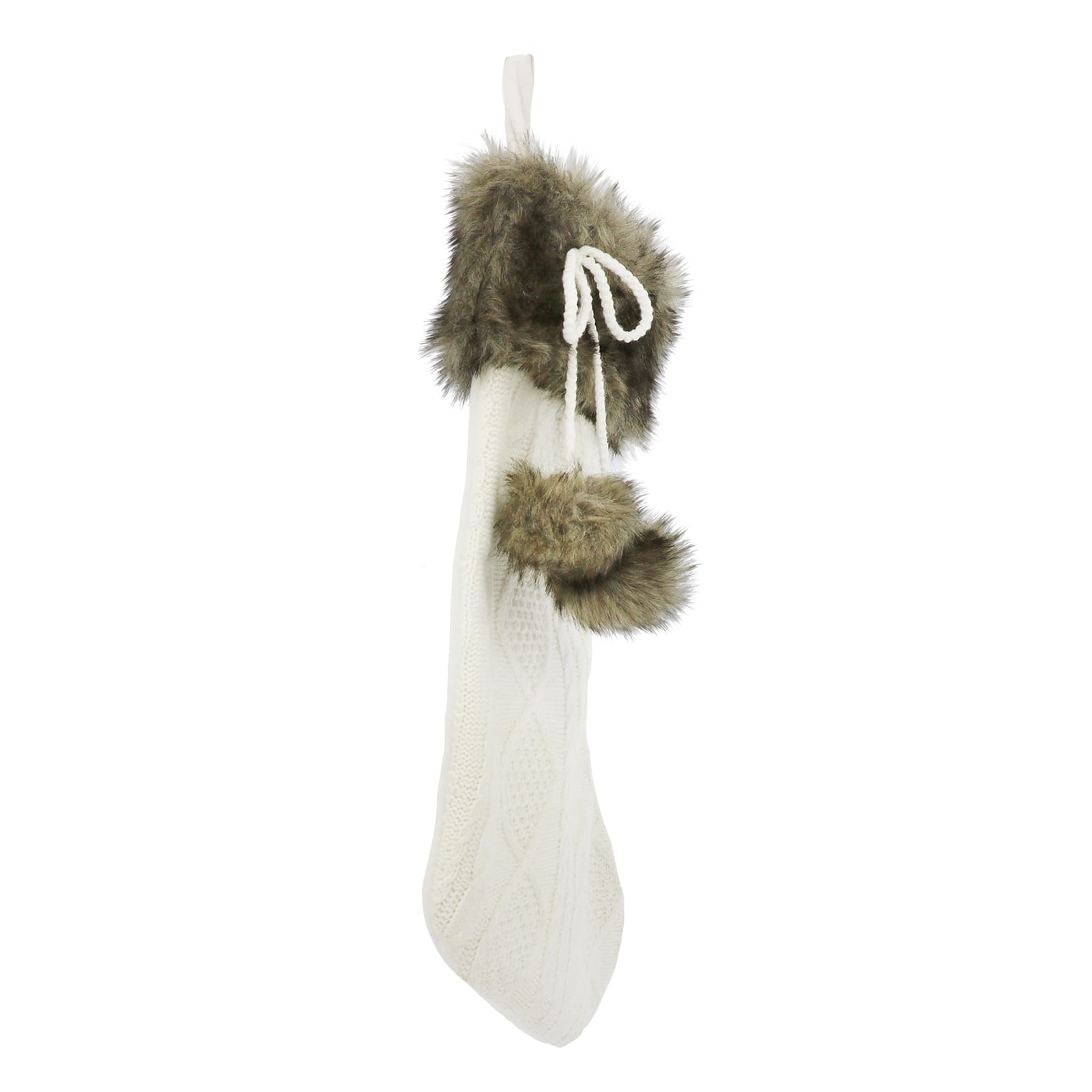 18&#x22; White Cable Knit Stocking with Faux Fur Trim by Ashland&#xAE;