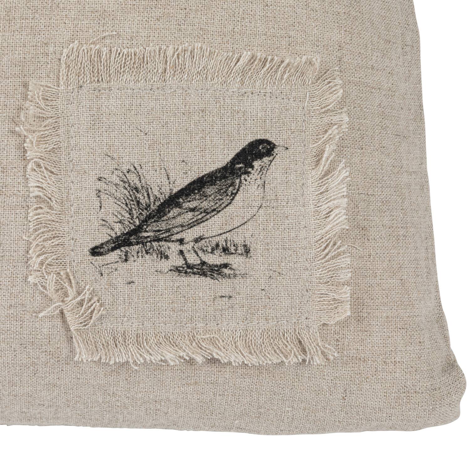 Hello Honey® Natural & Black Text, Flowers & Bird Designs Linen Blend Lumbar Pillow