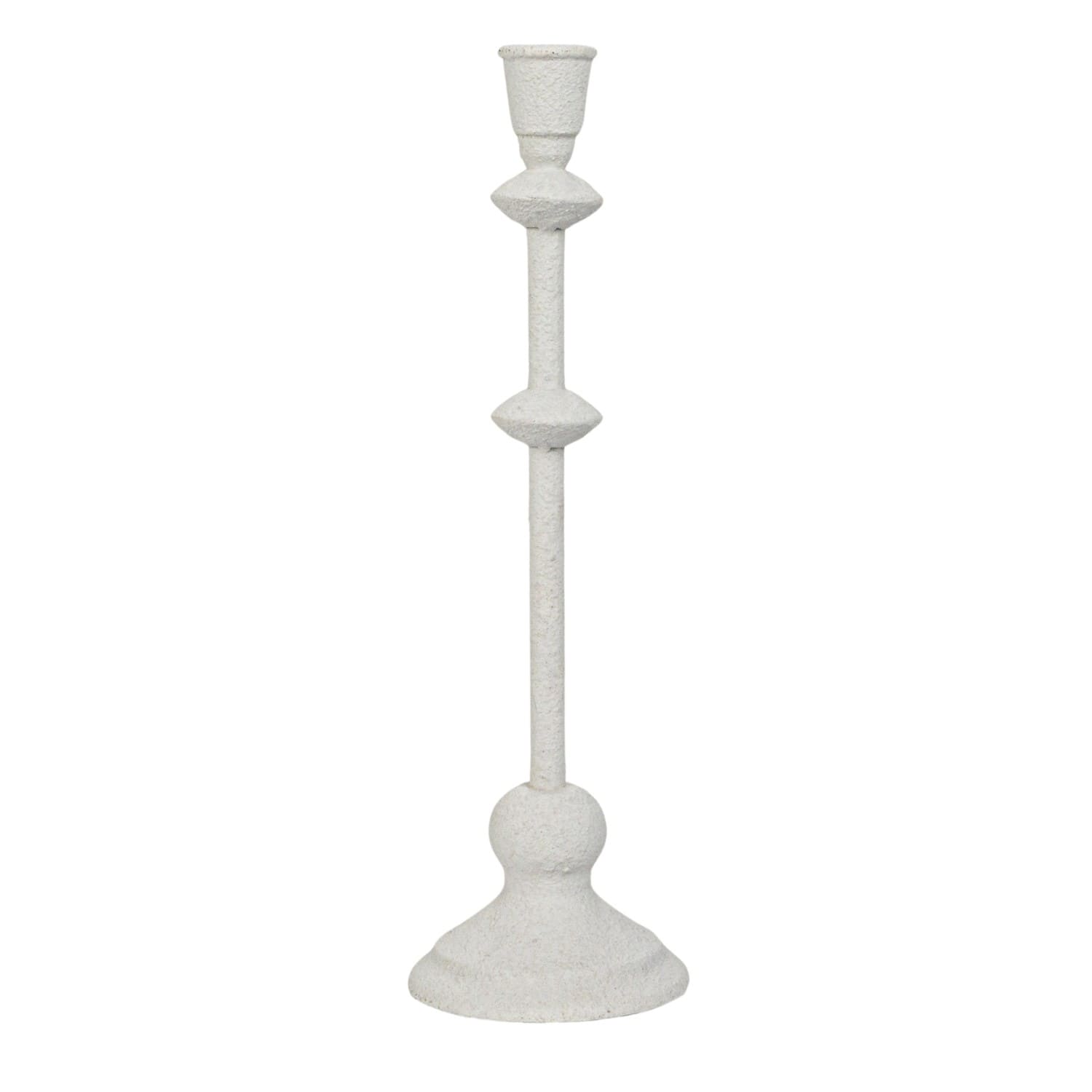 Hello Honey® Antique White Sand Finish Tall Metal Taper Candle Holder