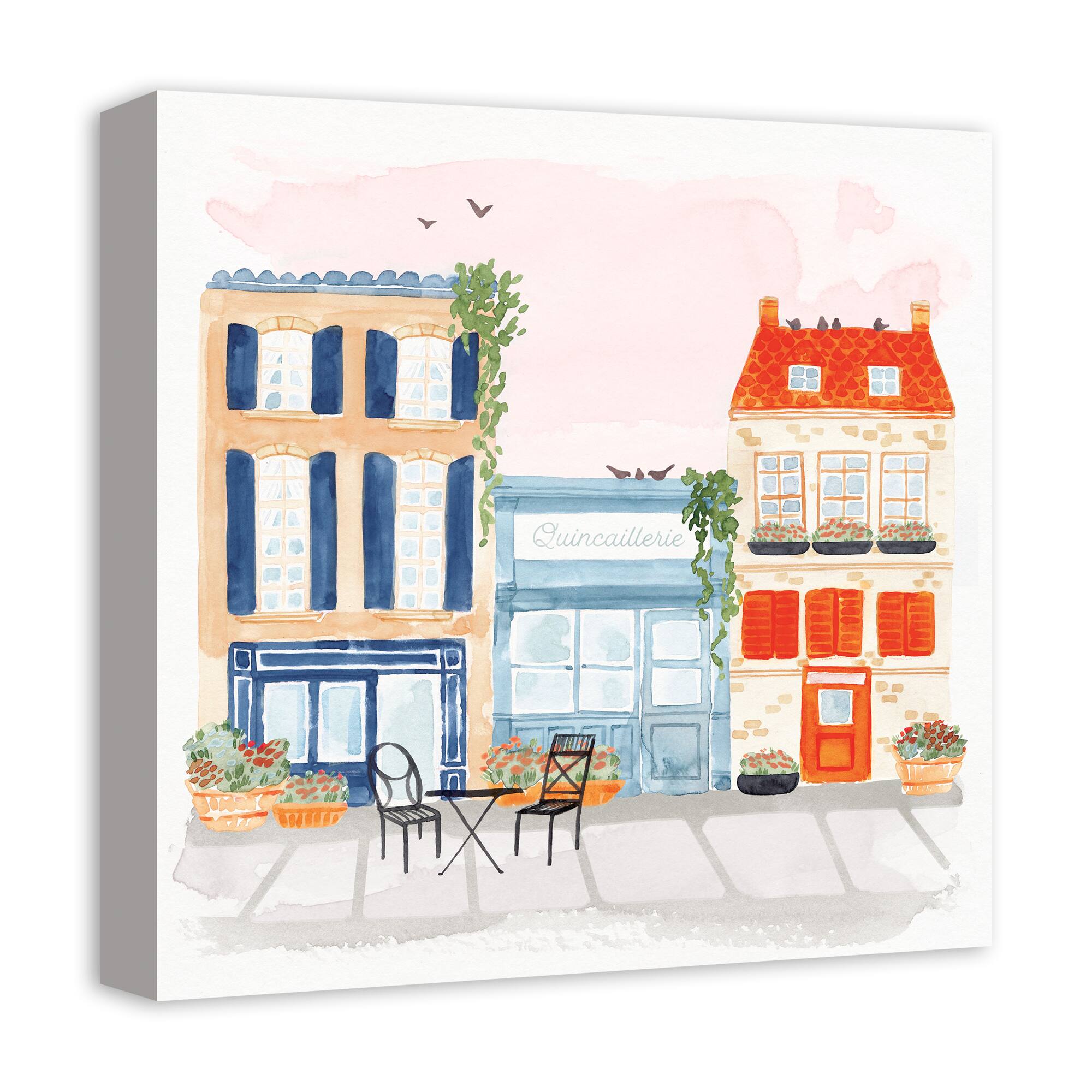 Watercolor French Shops Canvas Wall Art