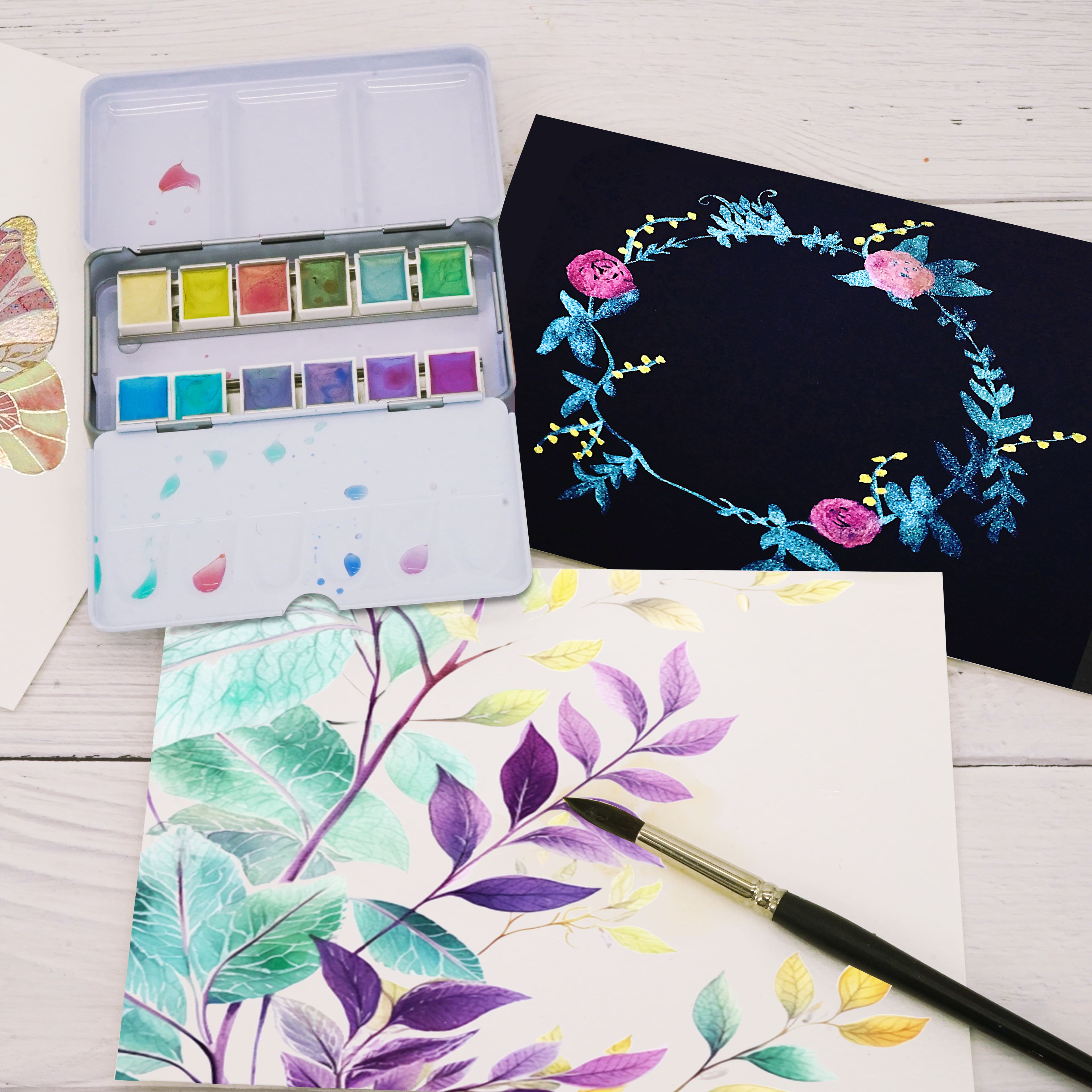 6 Pack: 12 Half Pans Iridescent Watercolor Set by Artist's Loft™