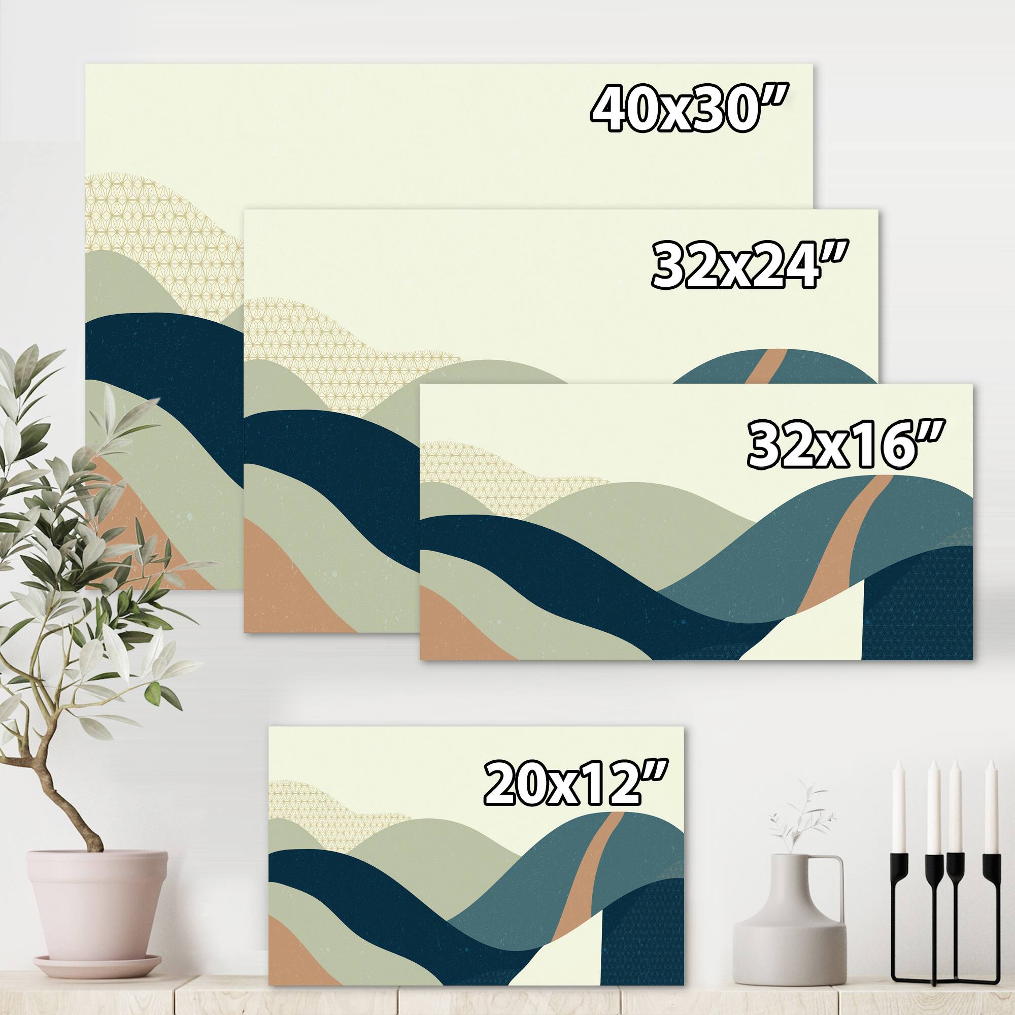 Designart - Abstract Geometric Landscape With Hills - Modern Canvas Wall Art Print