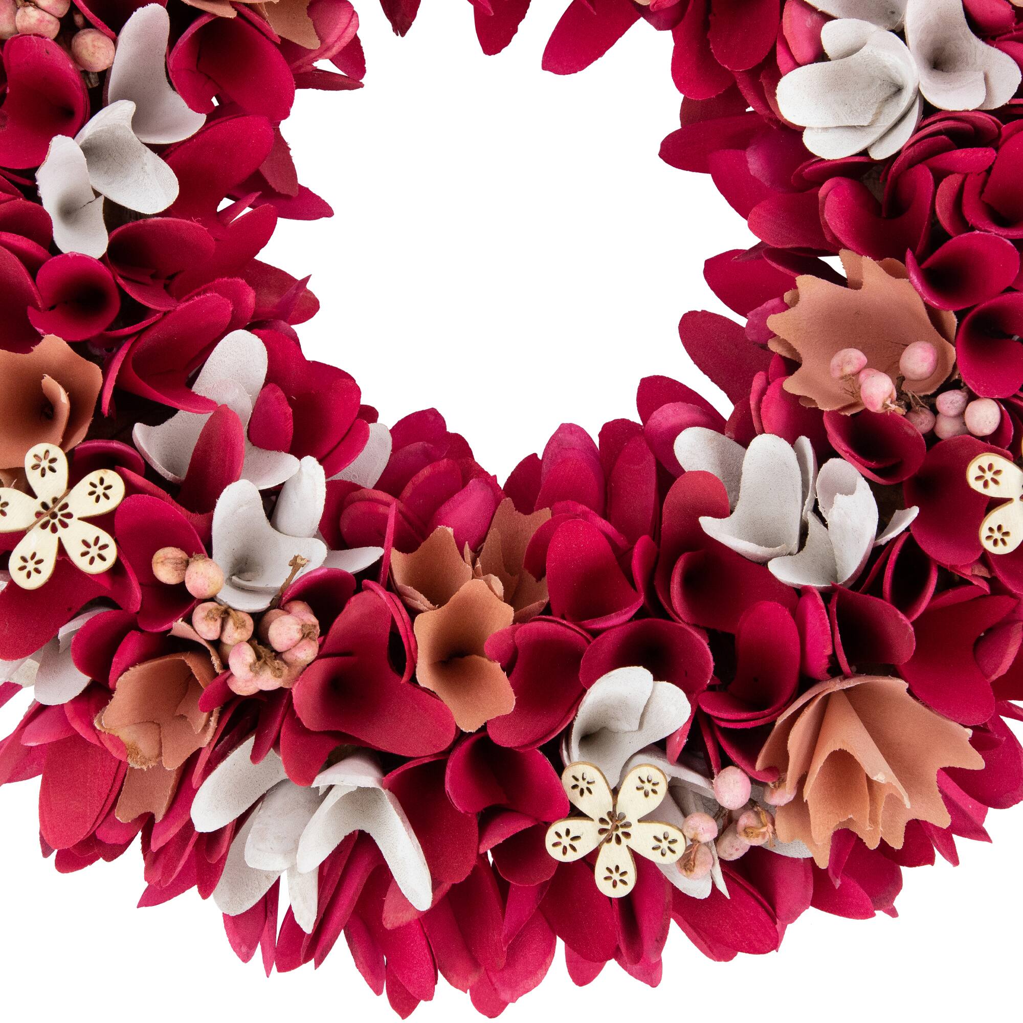 13" Fuchsia Pink & White Wooden Floral Wreath with Berries