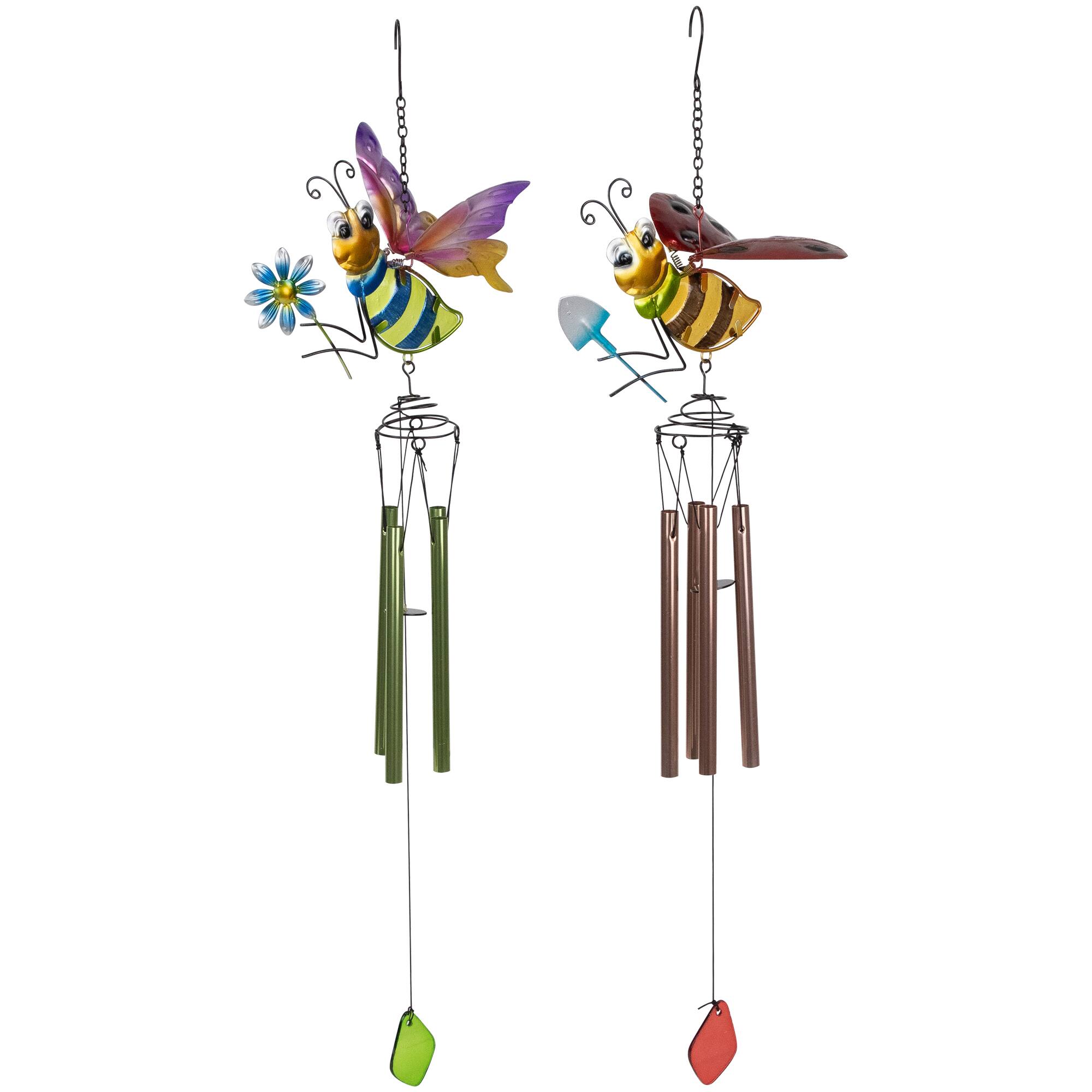 2.5ft. Pink & Green Bees Outdoor Garden Windchimes, 2ct.
