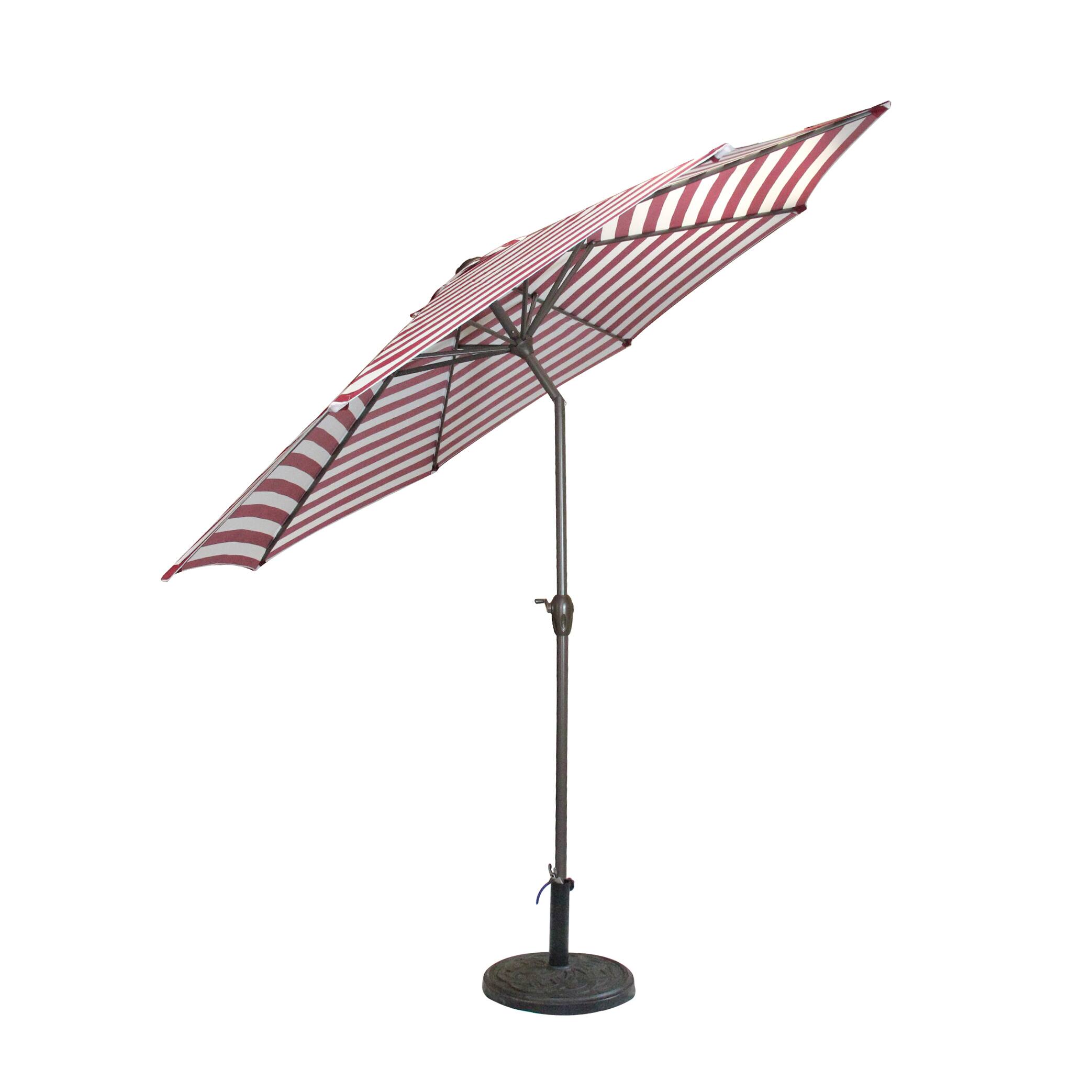 8ft. Burgundy & White Stripe Patio Market Umbrella with Hand Crank & Tilt