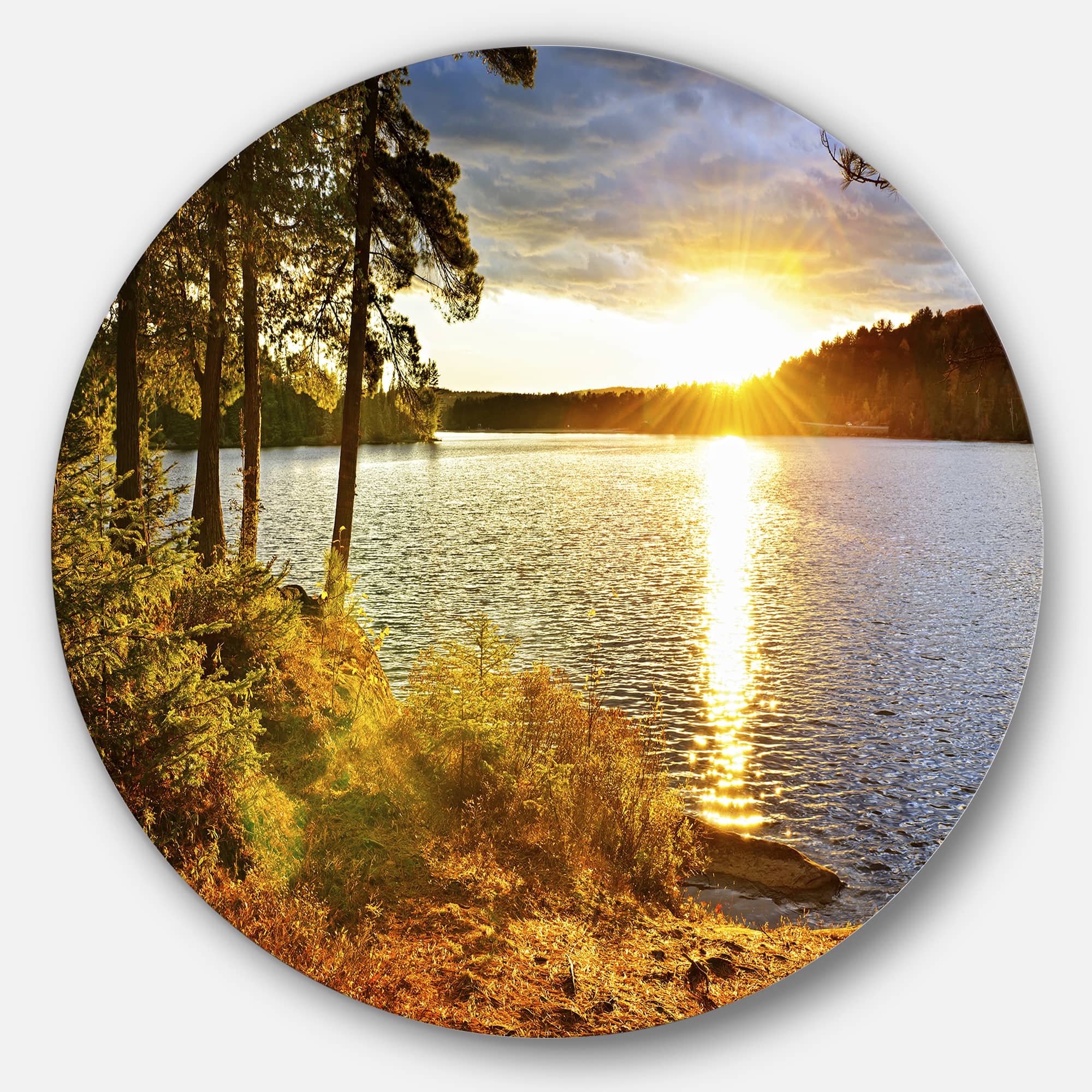 Designart - Beautiful View of Sunset over Lake&#x27; Disc Landscape Metal Circle Wall Art