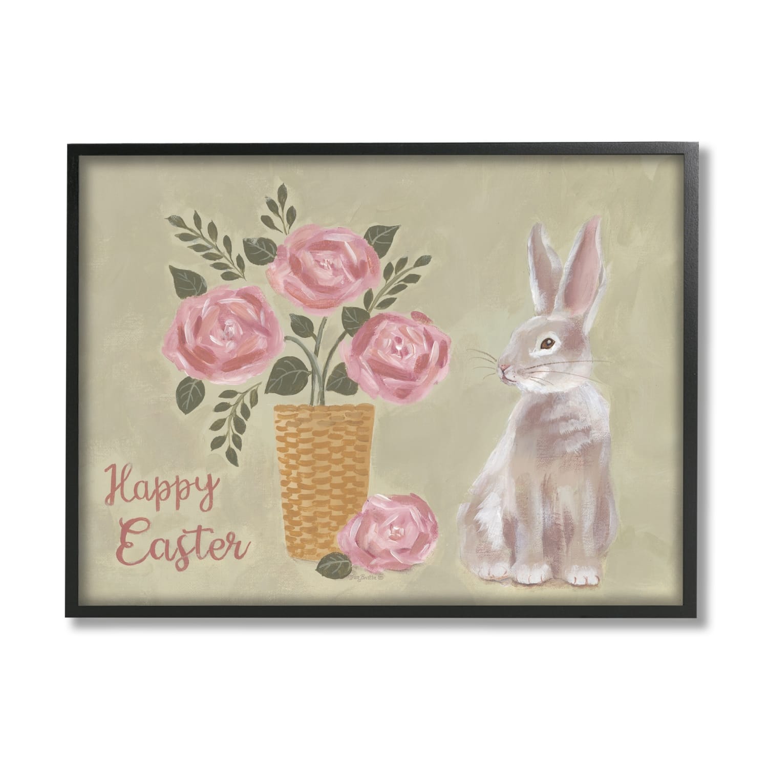 Stupell Industries Happy Easter Bunny Rose Bouquet Framed Giclee Art