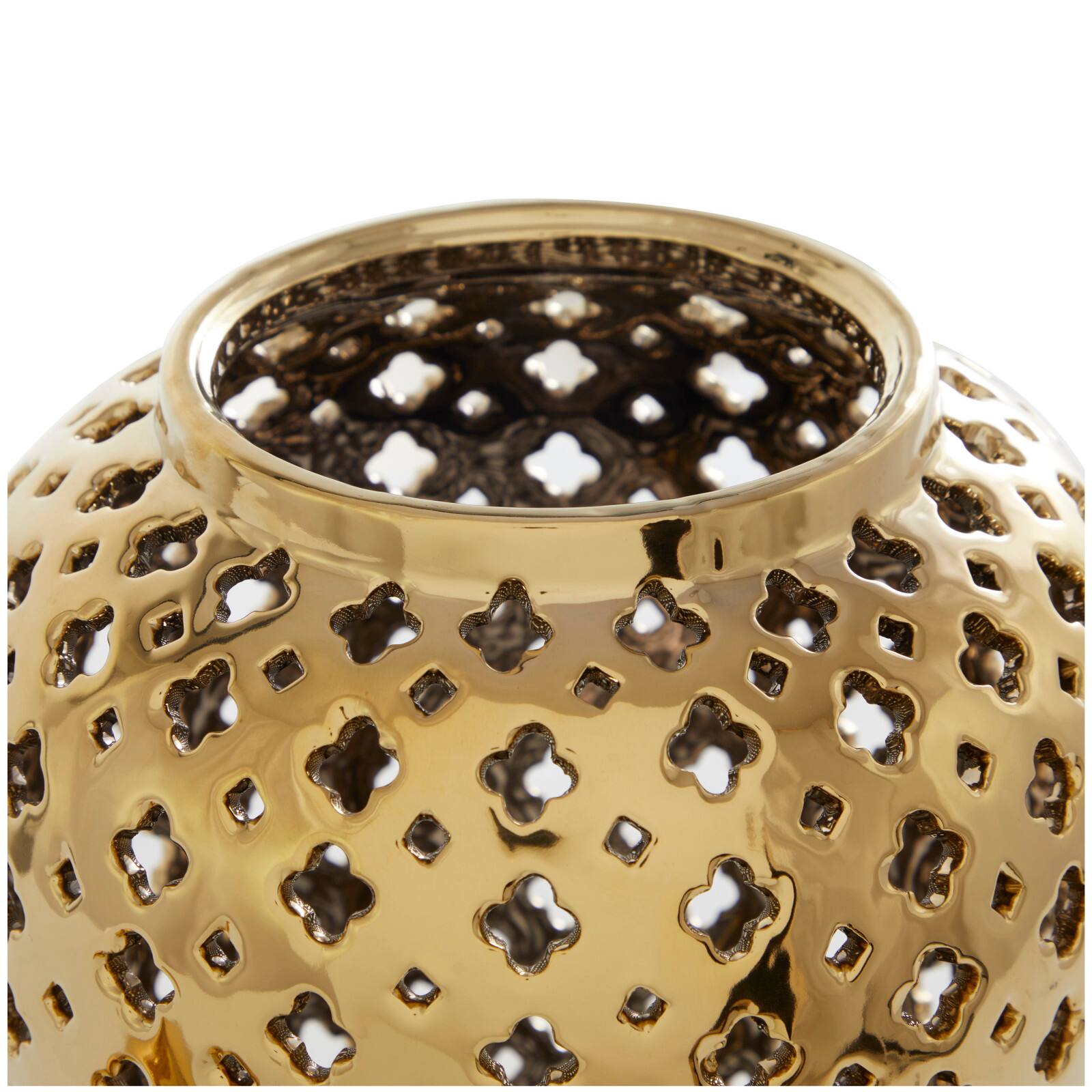 17.75" Golden Open Style Ceramic Decorative Urn