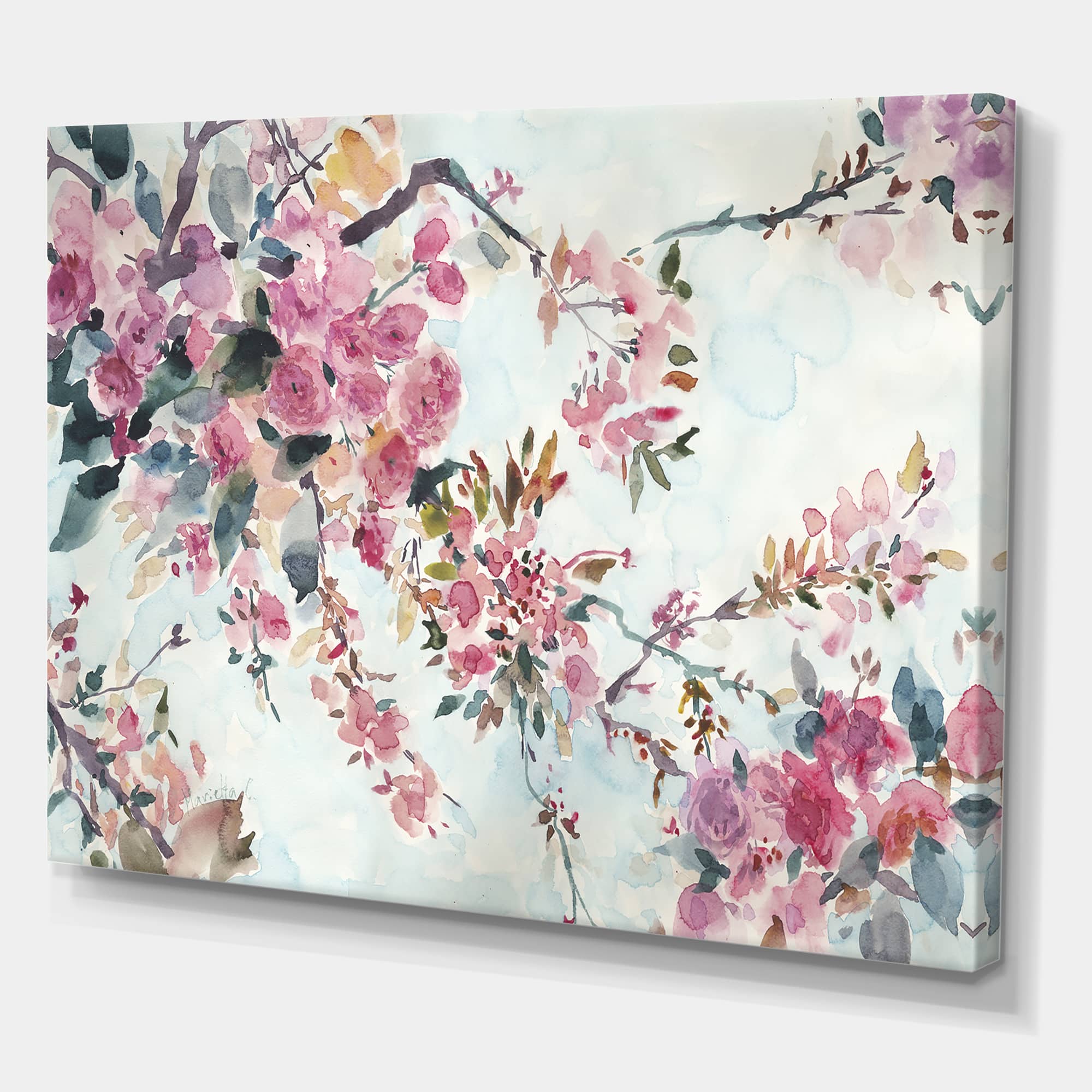 Designart - Cherry Blossoms Morning - Cottage Premium Canvas Wall Art