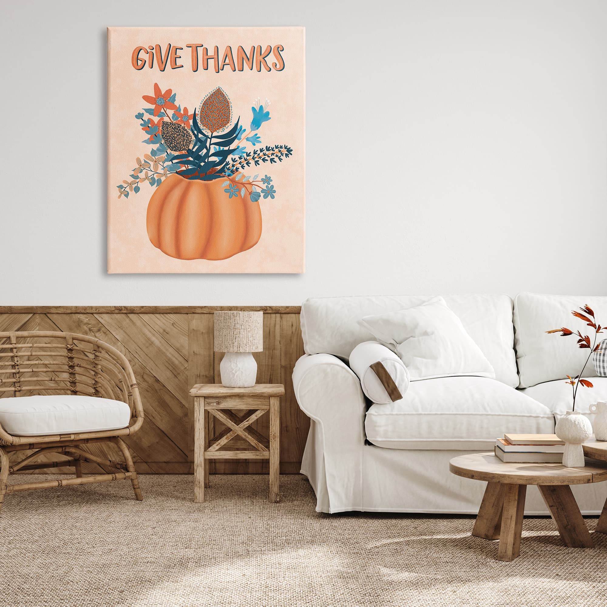 Stupell Industries Give Thanks Fall Botanical Blooms Canvas Wall Art