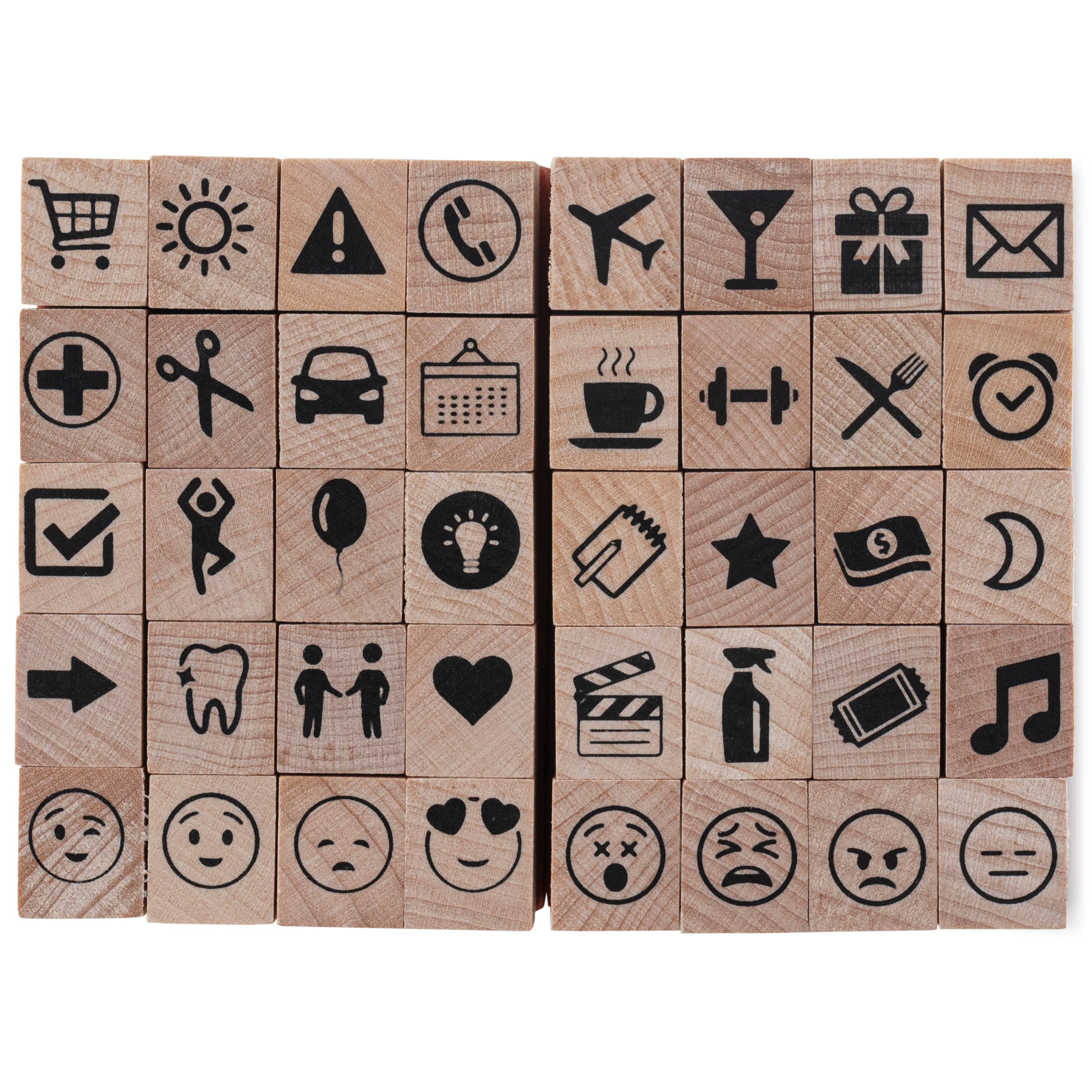 6 Pack: Icon & Emoji Wood Stamp Set by Recollections™