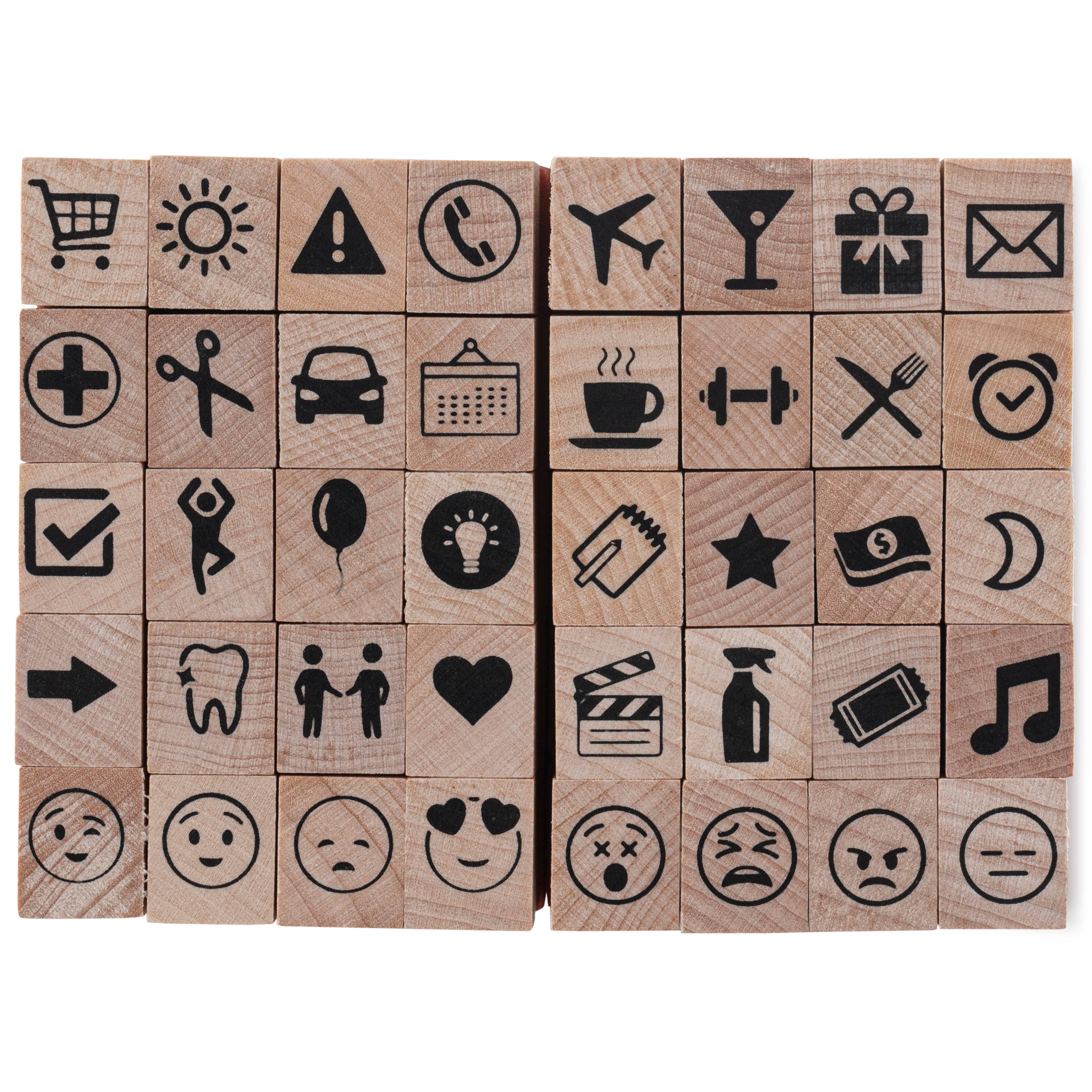 6 Pack: Icon &#x26; Emoji Wood Stamp Set by Recollections&#x2122;