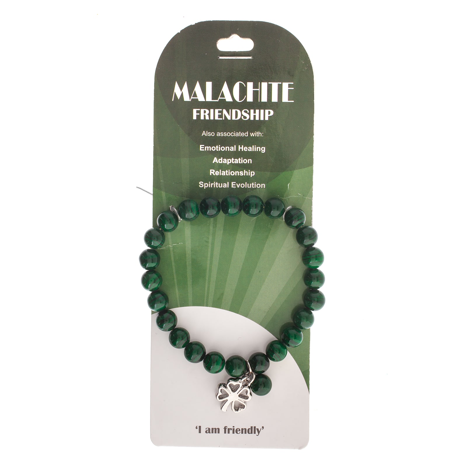 John Bead Malachite Natural Stone Stretch Bracelet with Clover Charm