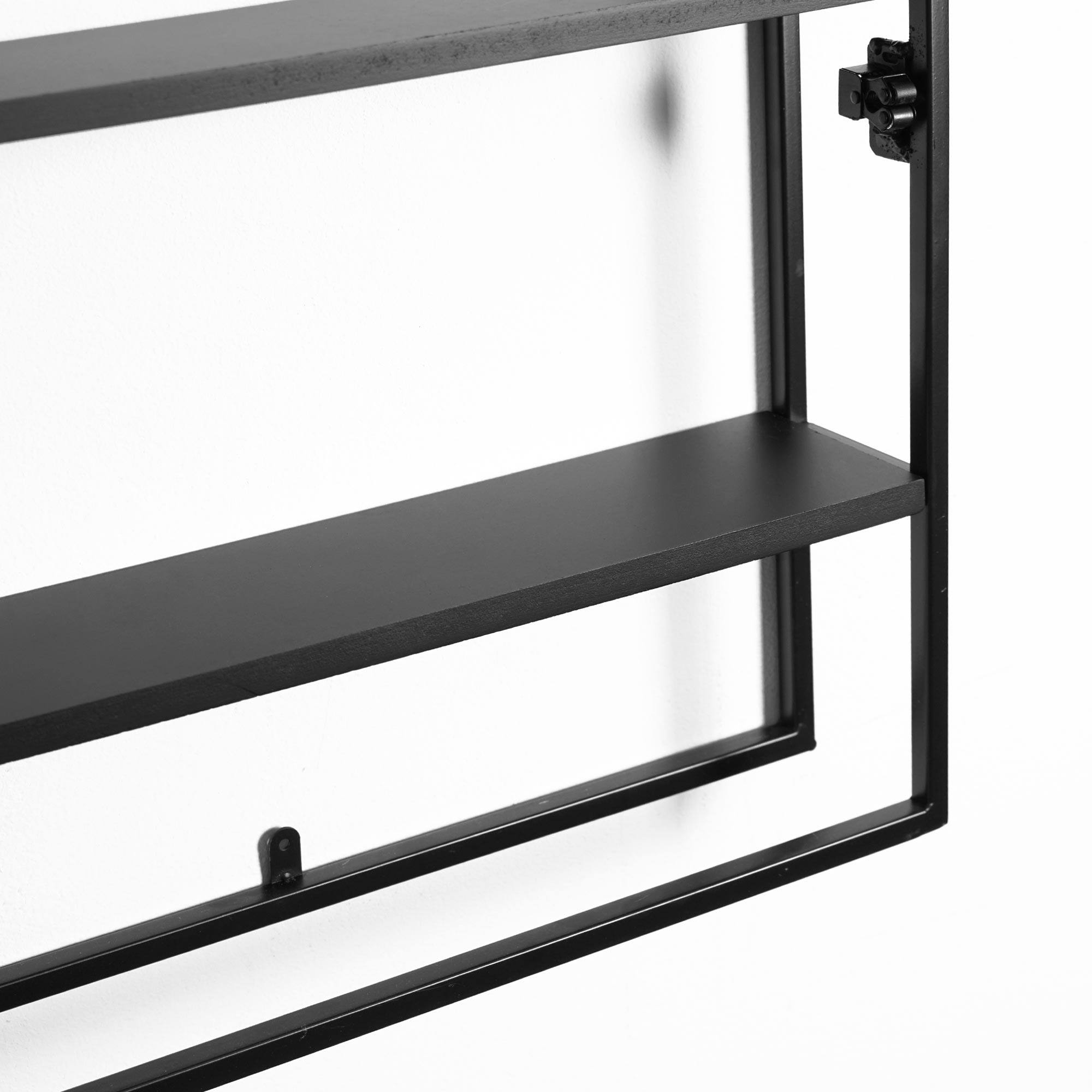 Black Metal Frame Rectangle Vanity Wall Mirror with Shelves, 18&#x22; x 24&#x22;