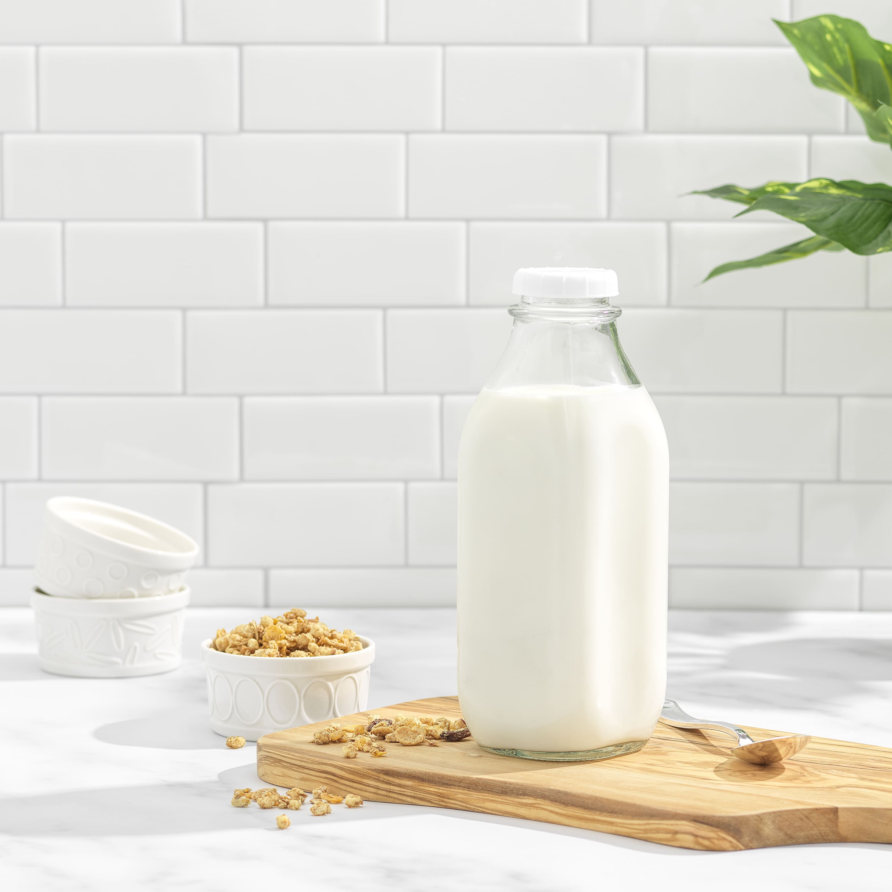 JoyJolt® Reusable Glass Milk Bottle Set with Lid & Pourer