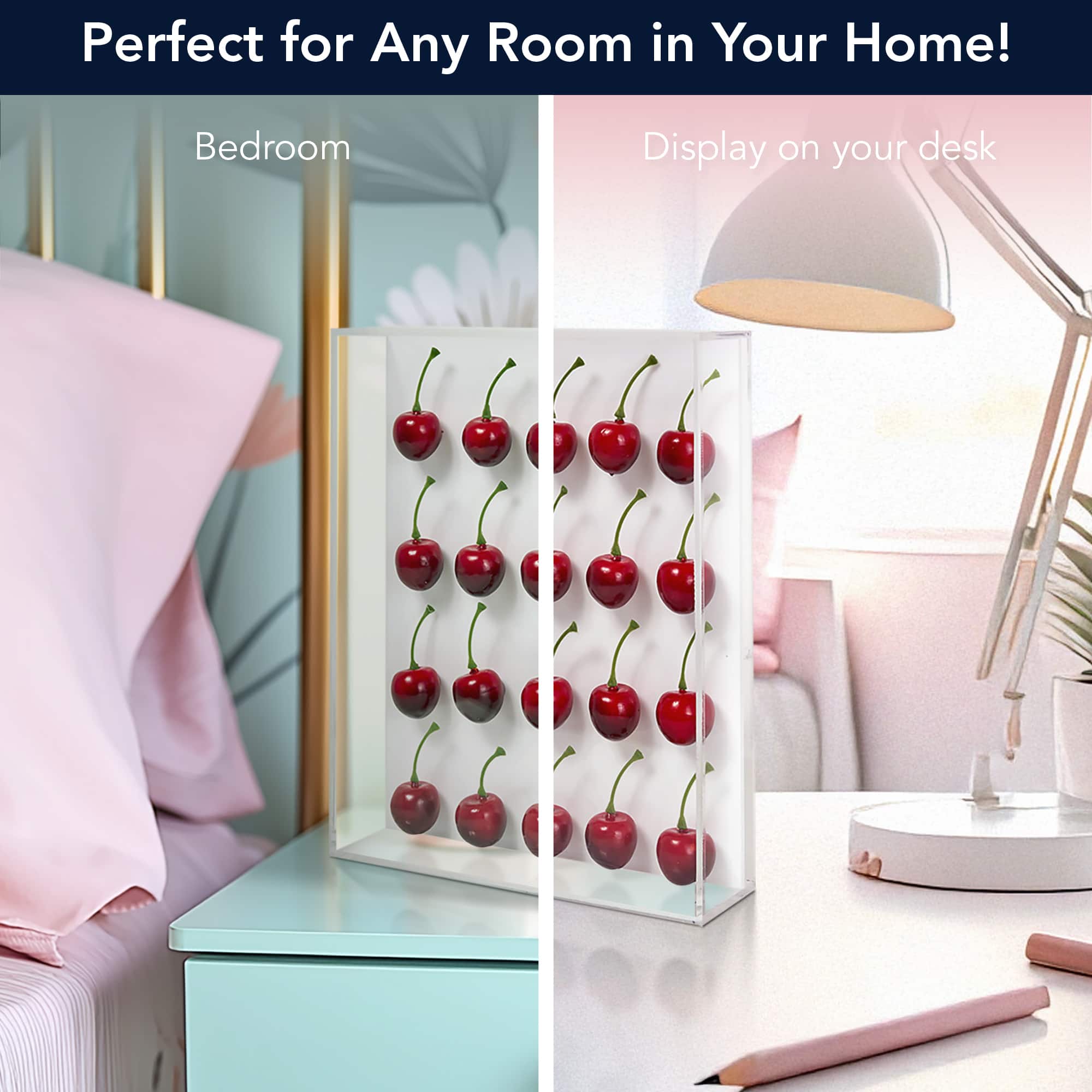 American Art Decor Acrylic Shadow Box, Red Cherry Wall Décor, 2.25" x 8.25" x 10.5", Set of 20