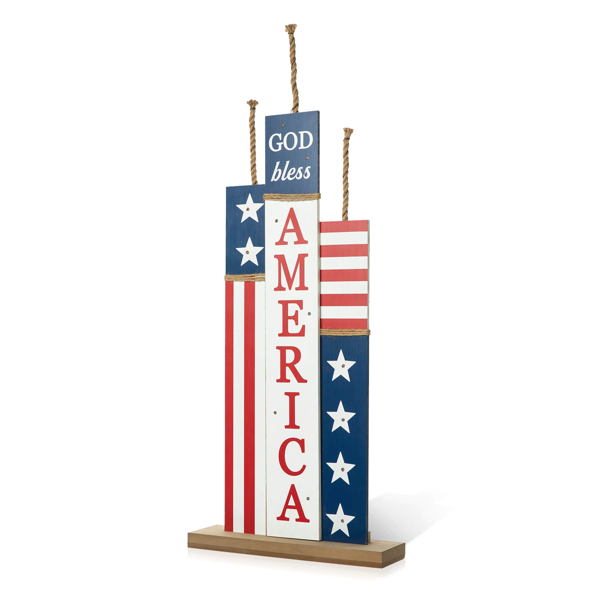 Glitzhome® 36.25" Lighted Wood Patriotic Firecracker Porch Décor