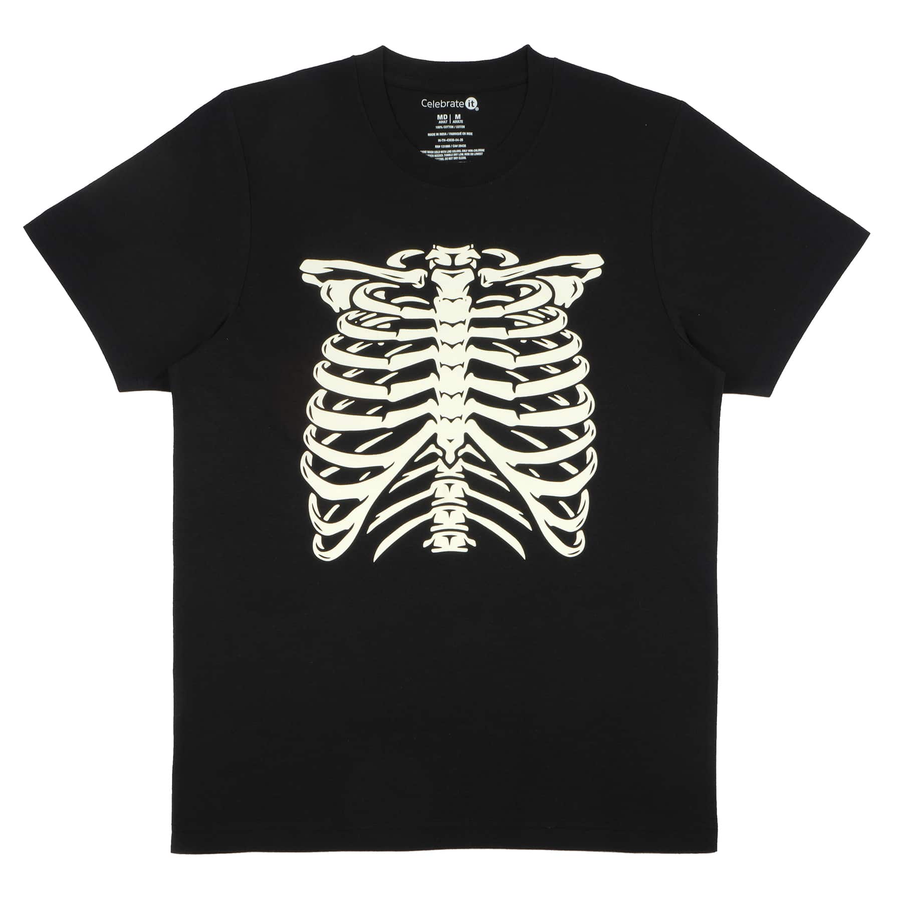 Black Glow-in-the-Dark Ribcage Adult Crew Neck T-Shirt by Celebrate It&#x2122;