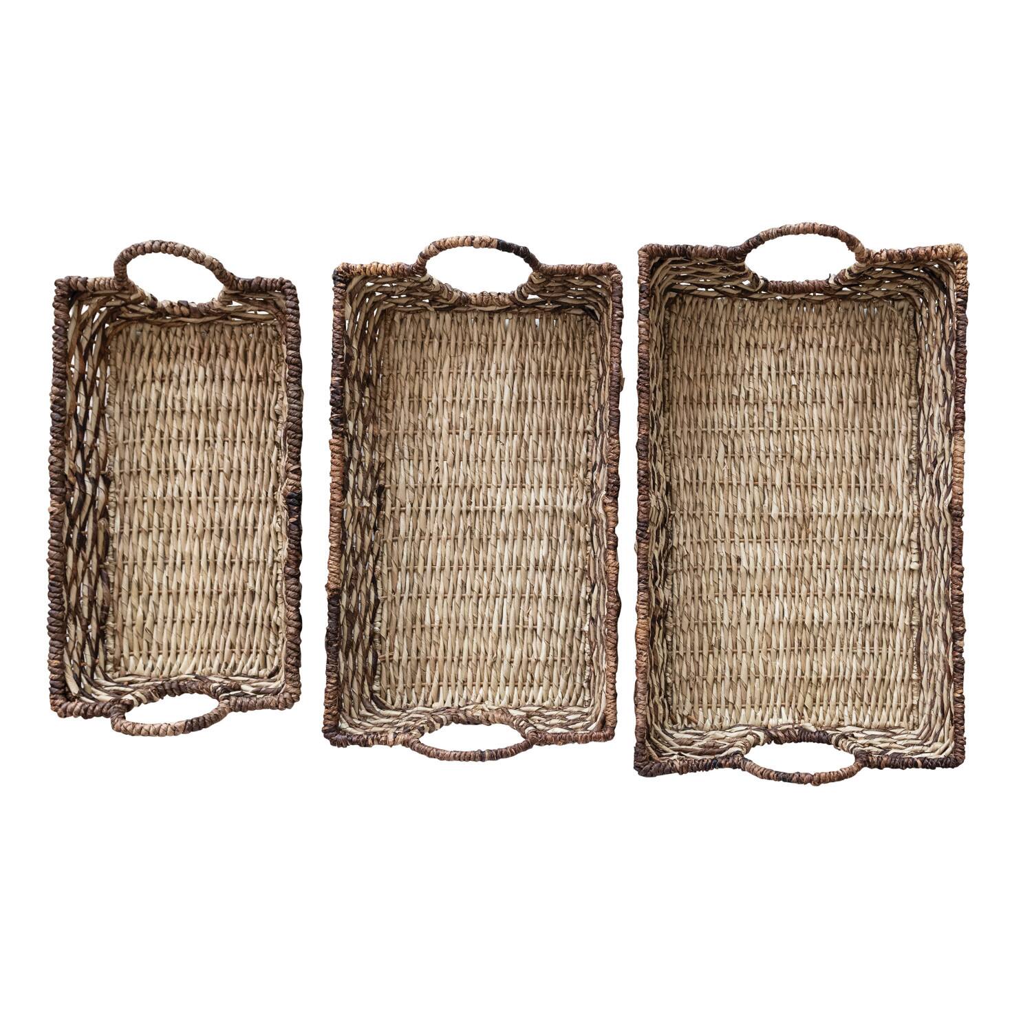 Hello Honey® Natural & Brown Hand-Woven Buri & Abaca Tray Set