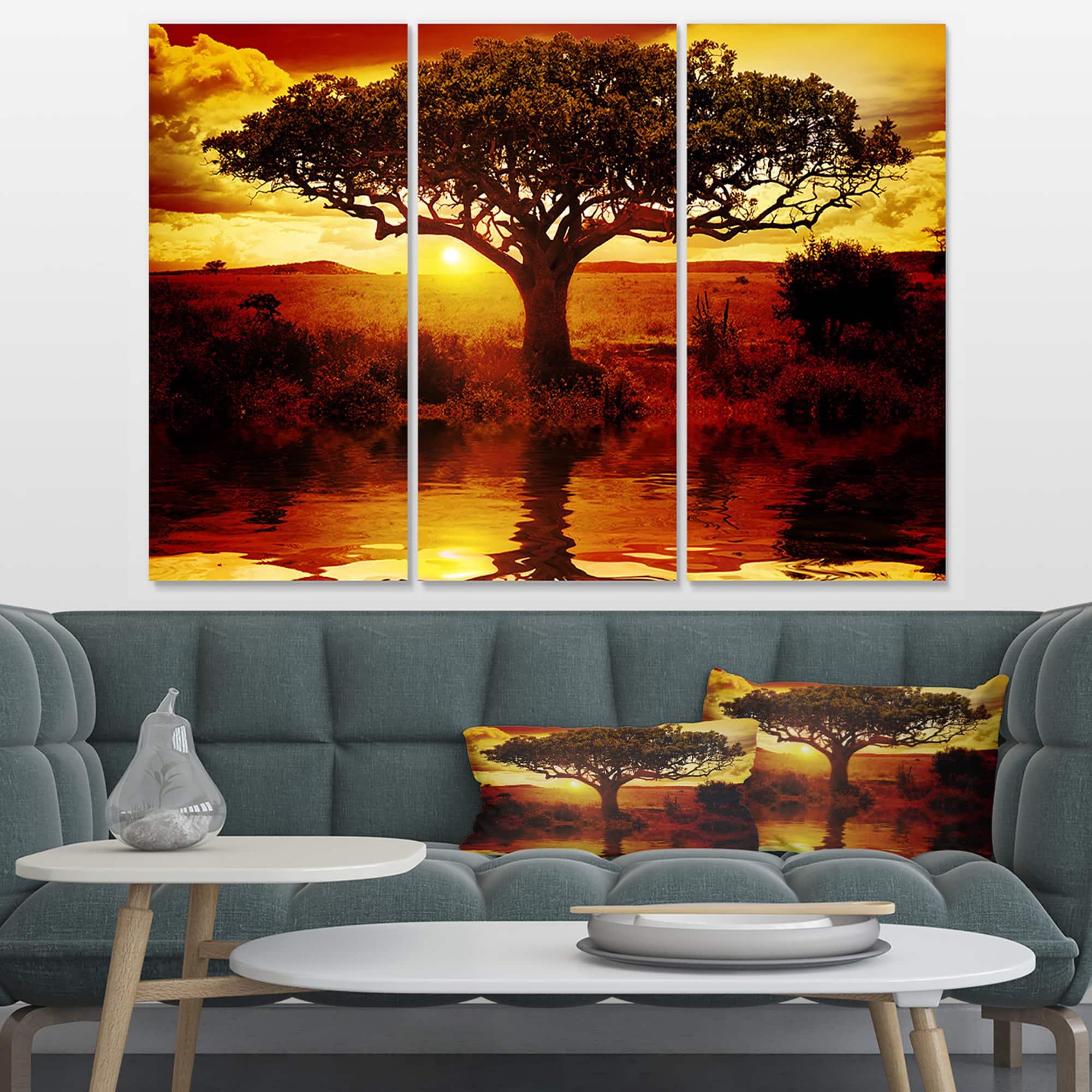 Designart - Lonely Tree in African Sunset - Oversized African Landscape Canvas Art