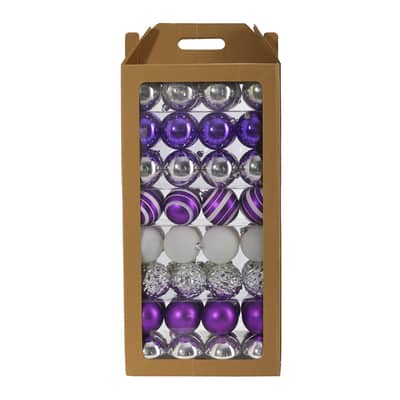 64ct. 3" Purple & Silver Shatterproof Ball Ornaments | Michaels