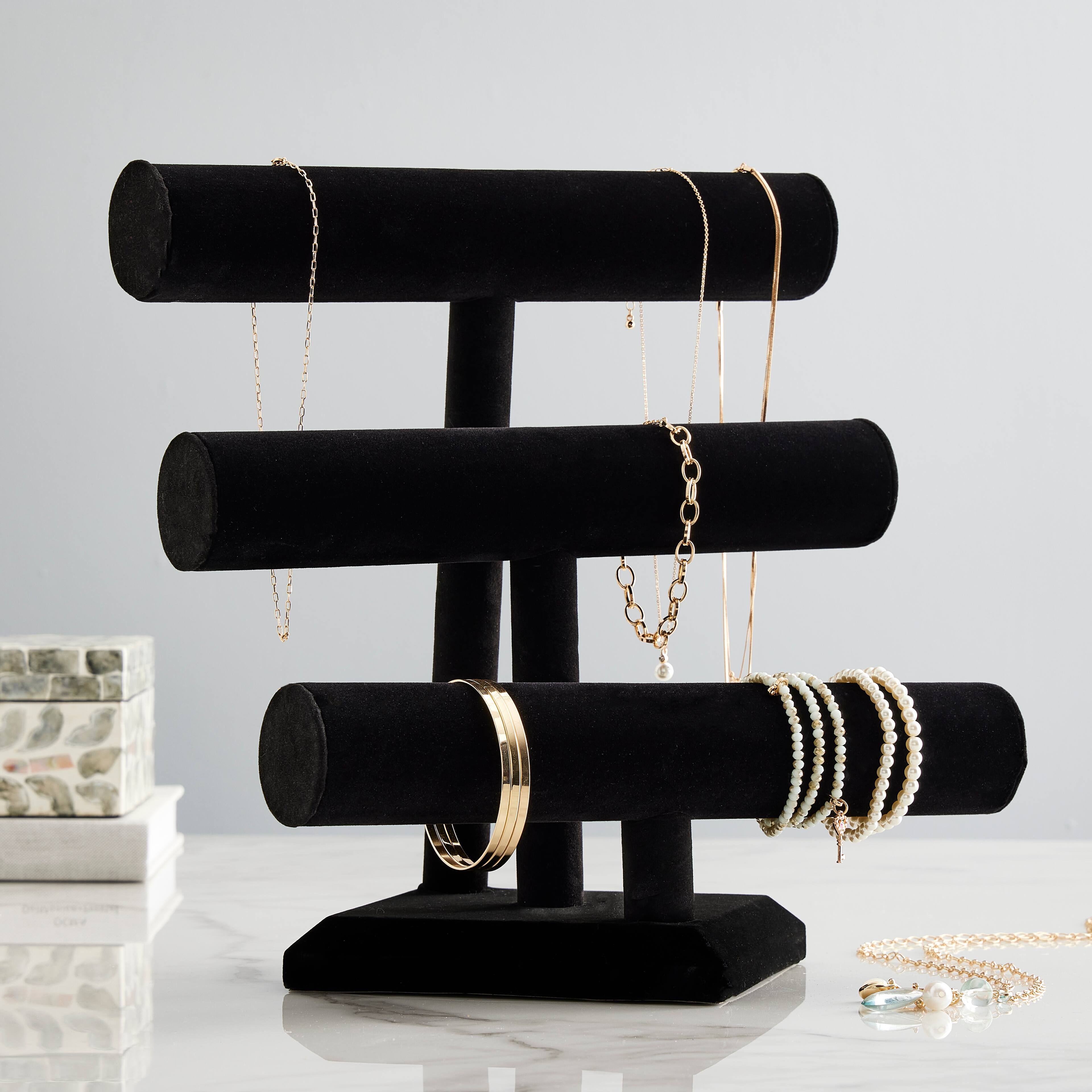 3 Tier Black Velvet Jewelry Display Holder for Selling Bracelets, Organizer  Rack Stand for Necklaces, Accessories 12x9x7 in 