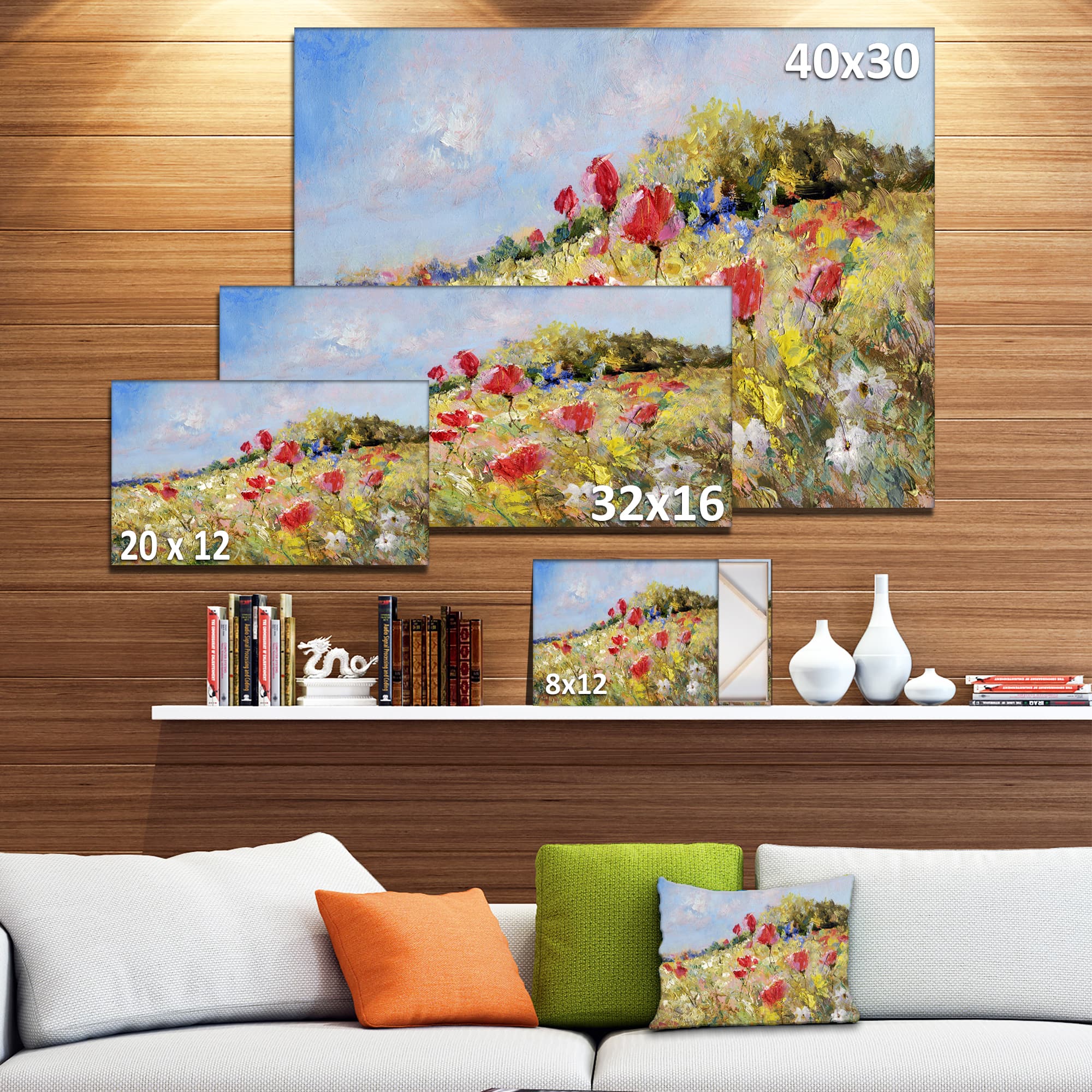 Designart - Painted Poppies on Summer Meadow - Large Landscape Canvas Art