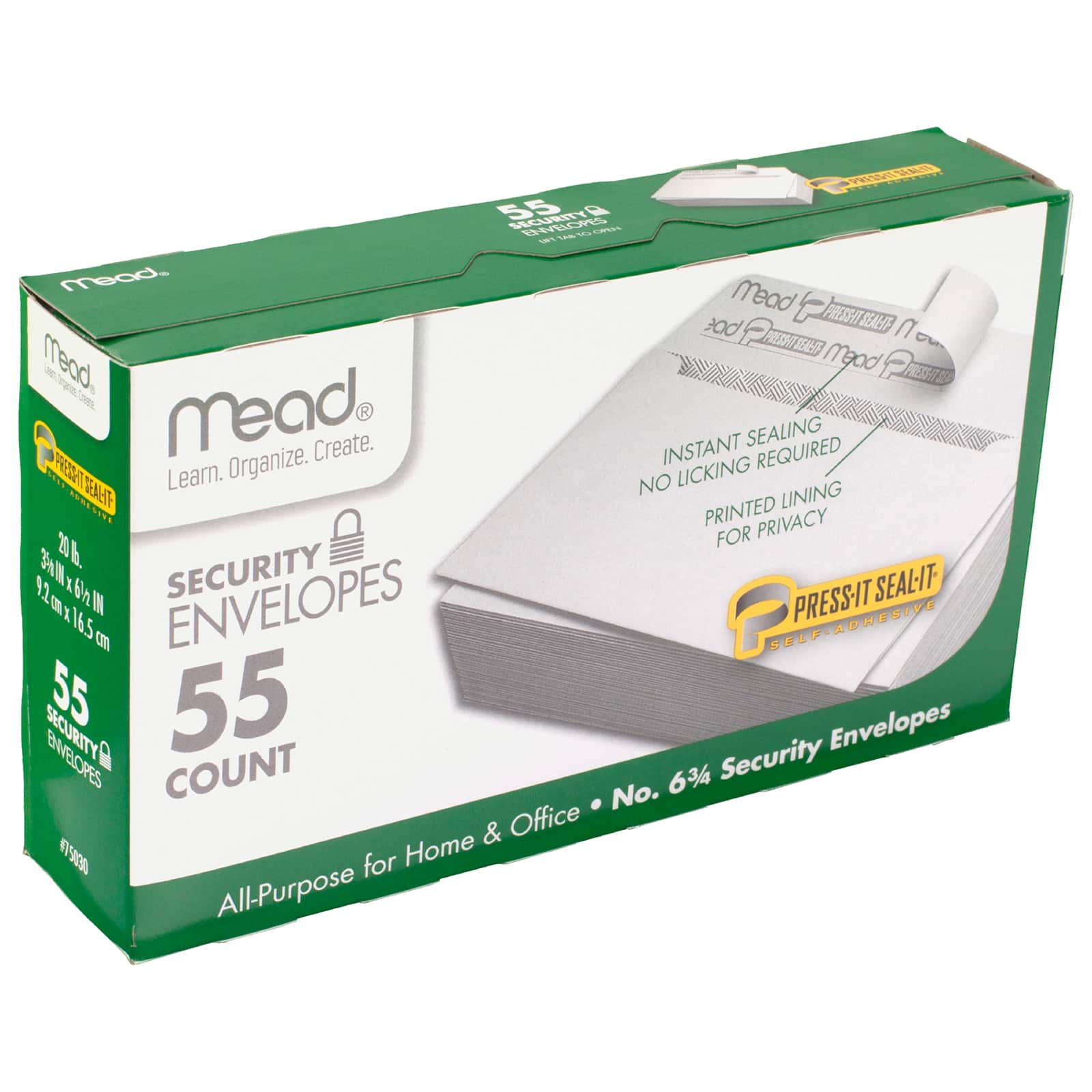 Mead&#xAE; Press-It Seal-It&#xAE; #6 3/4 Security Envelopes, 12 Packs of 55