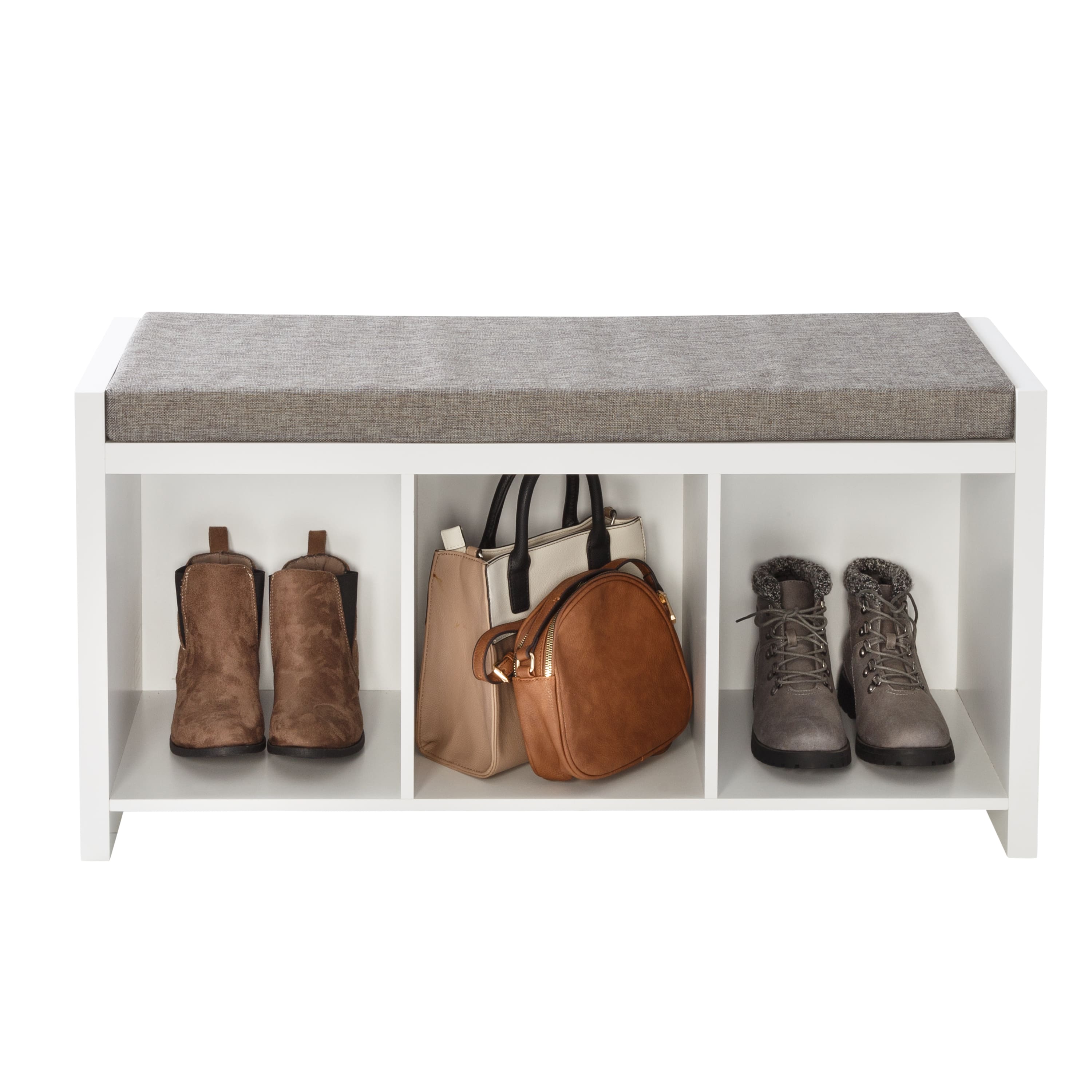 Honey Can Do White Cube Organizer Bench with Shoe Storage and Seat Cushion