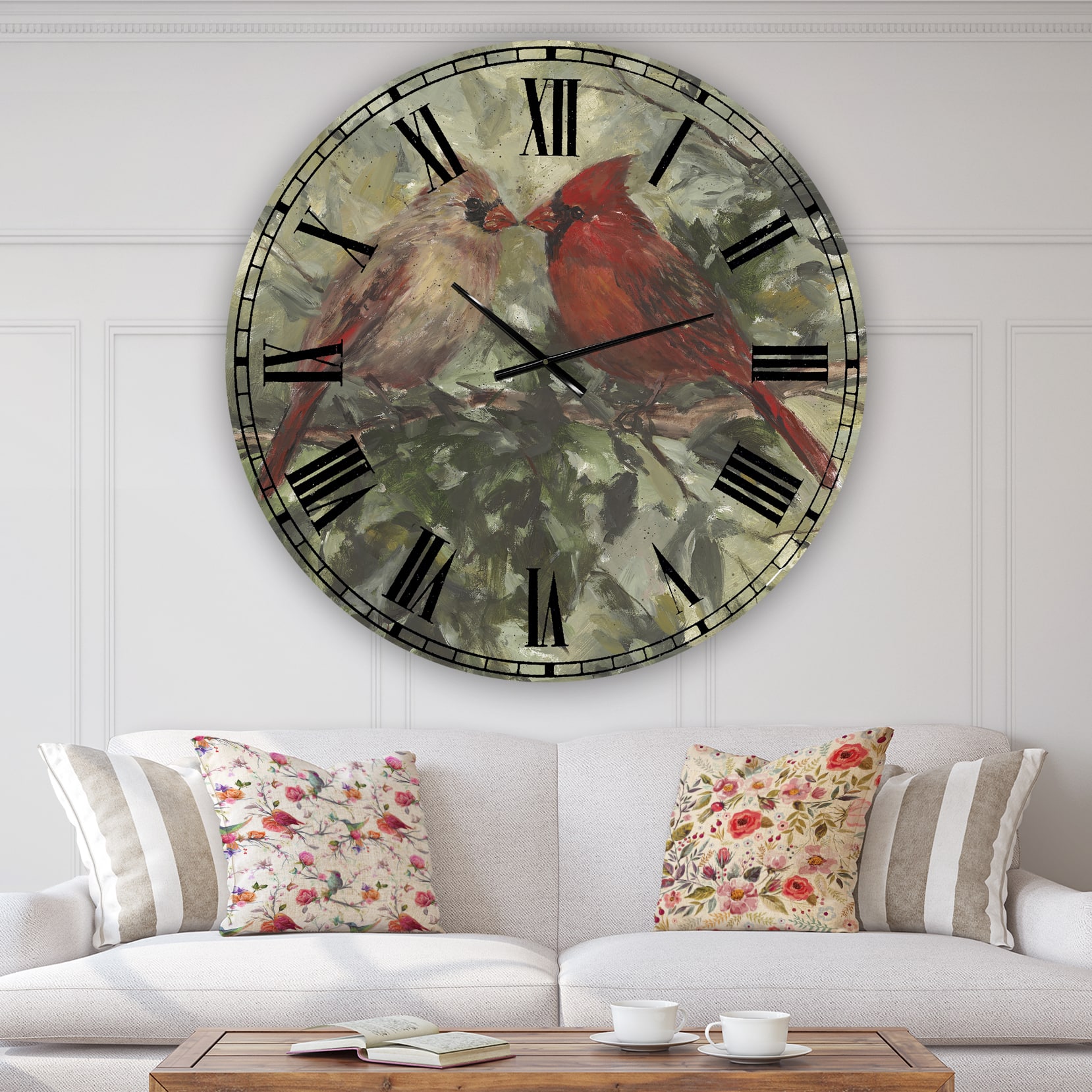 Designart Kissing Cardinals Large Cottage Wall Clock