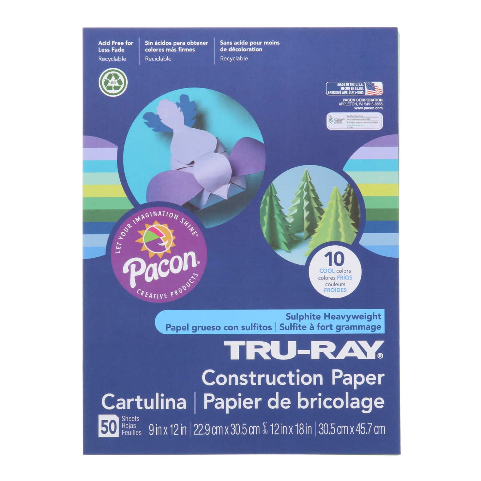 Pacon&#xAE; Tru-Ray Cool Colors Construction Paper, 9&#x22; x 12&#x22;