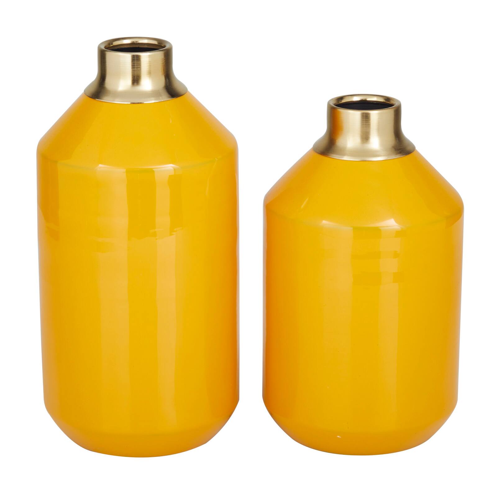Set of 2 Yellow Metal Modern Vase, 10 x 5 x 5 By Ivory And Iris