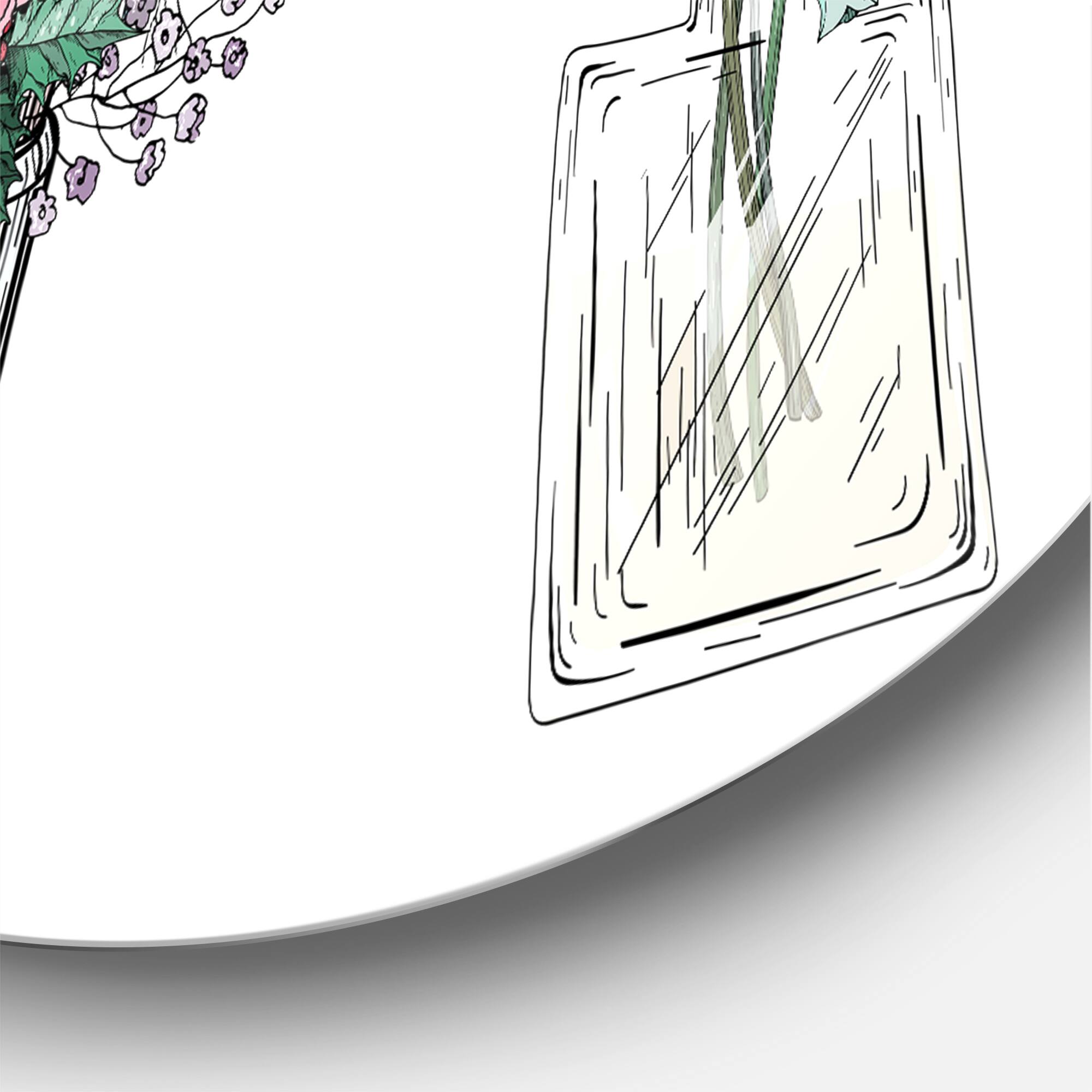Designart - Bouquets of Wildflowers In Transparent Vases I - Farmhouse Metal Circle Wall Art